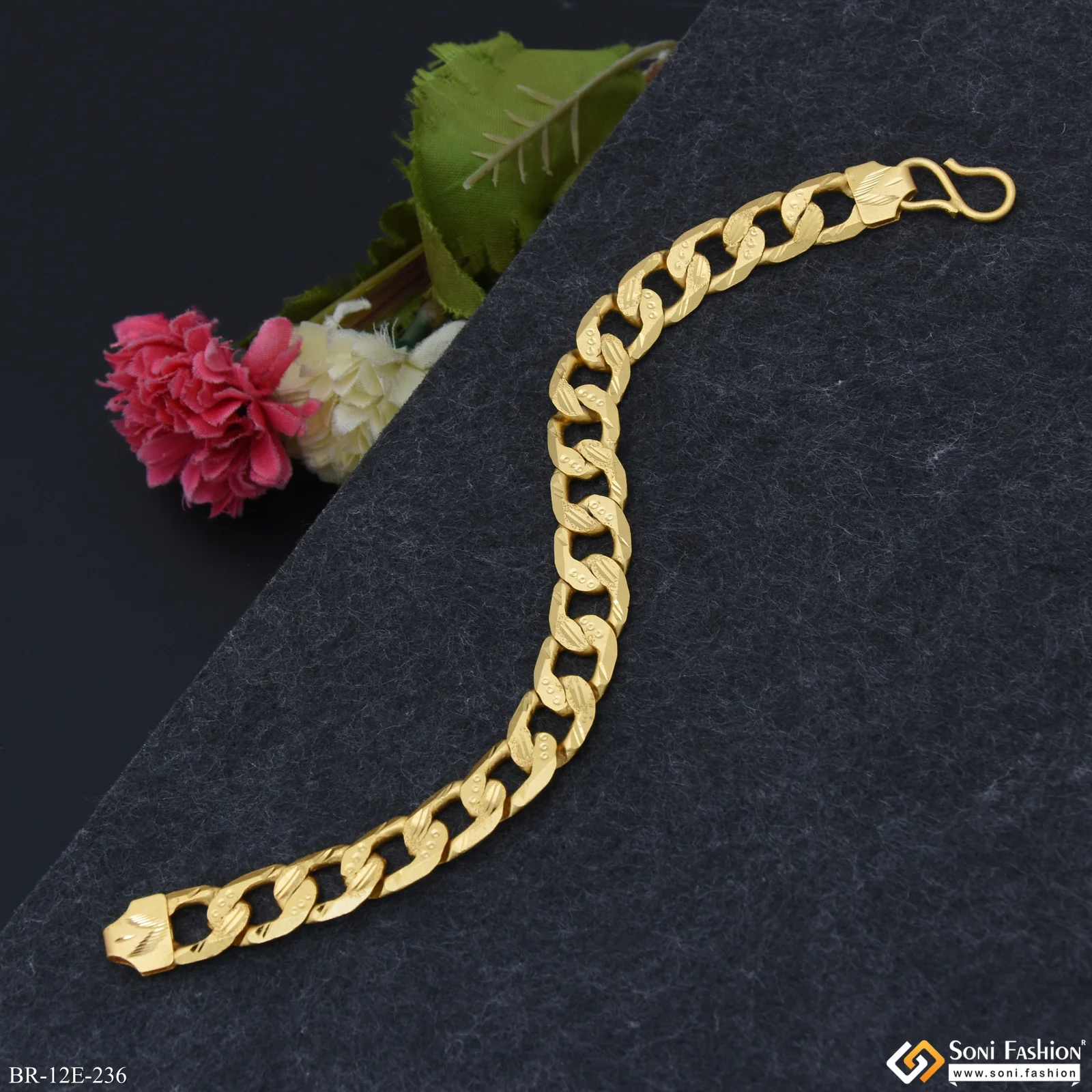 Glamorous Design Gold Plated Link Bracelet for Men - Style E236 - Image 5