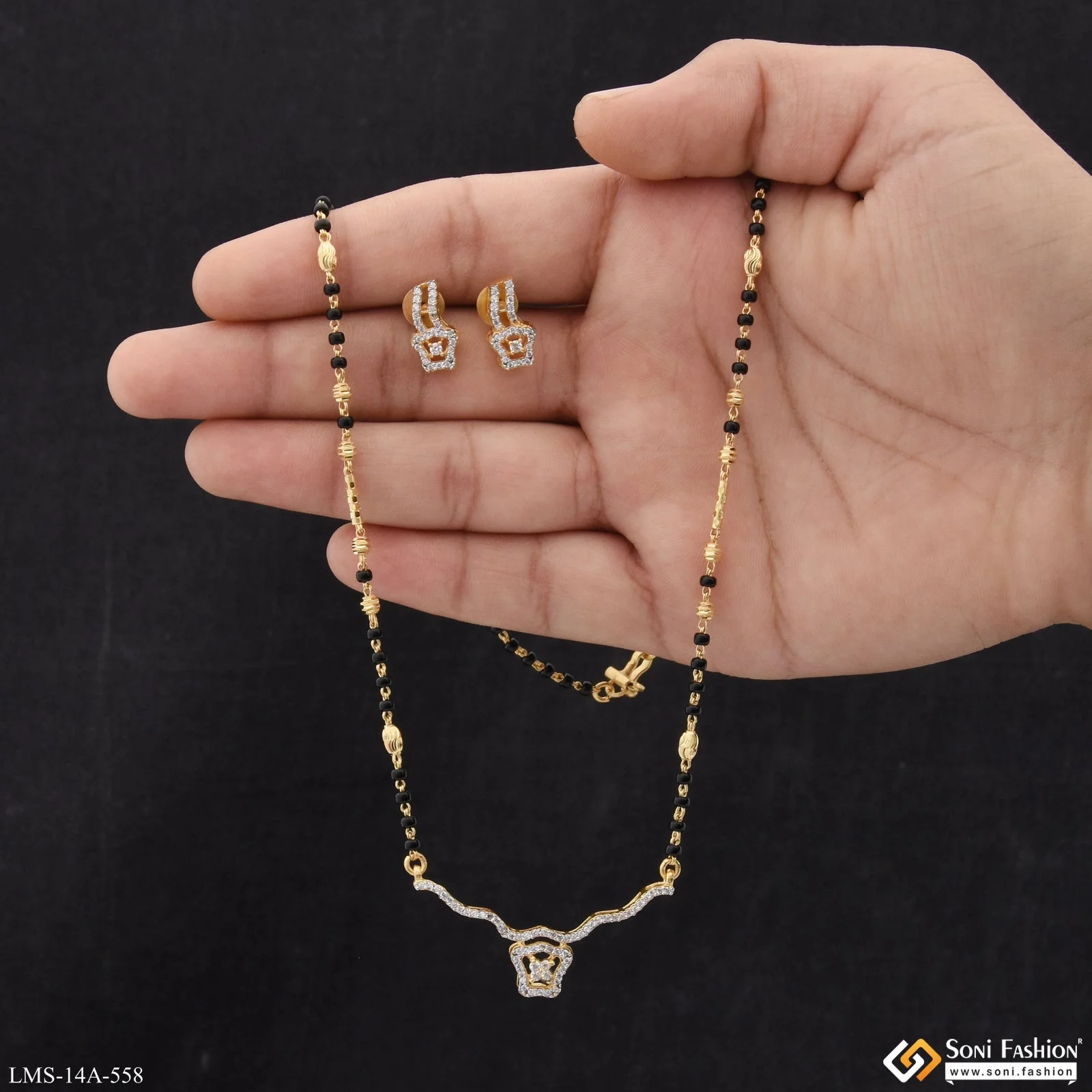 Glamorous Design Gold Plated Mangalsutra Set for Women - Style A558 - Image 3