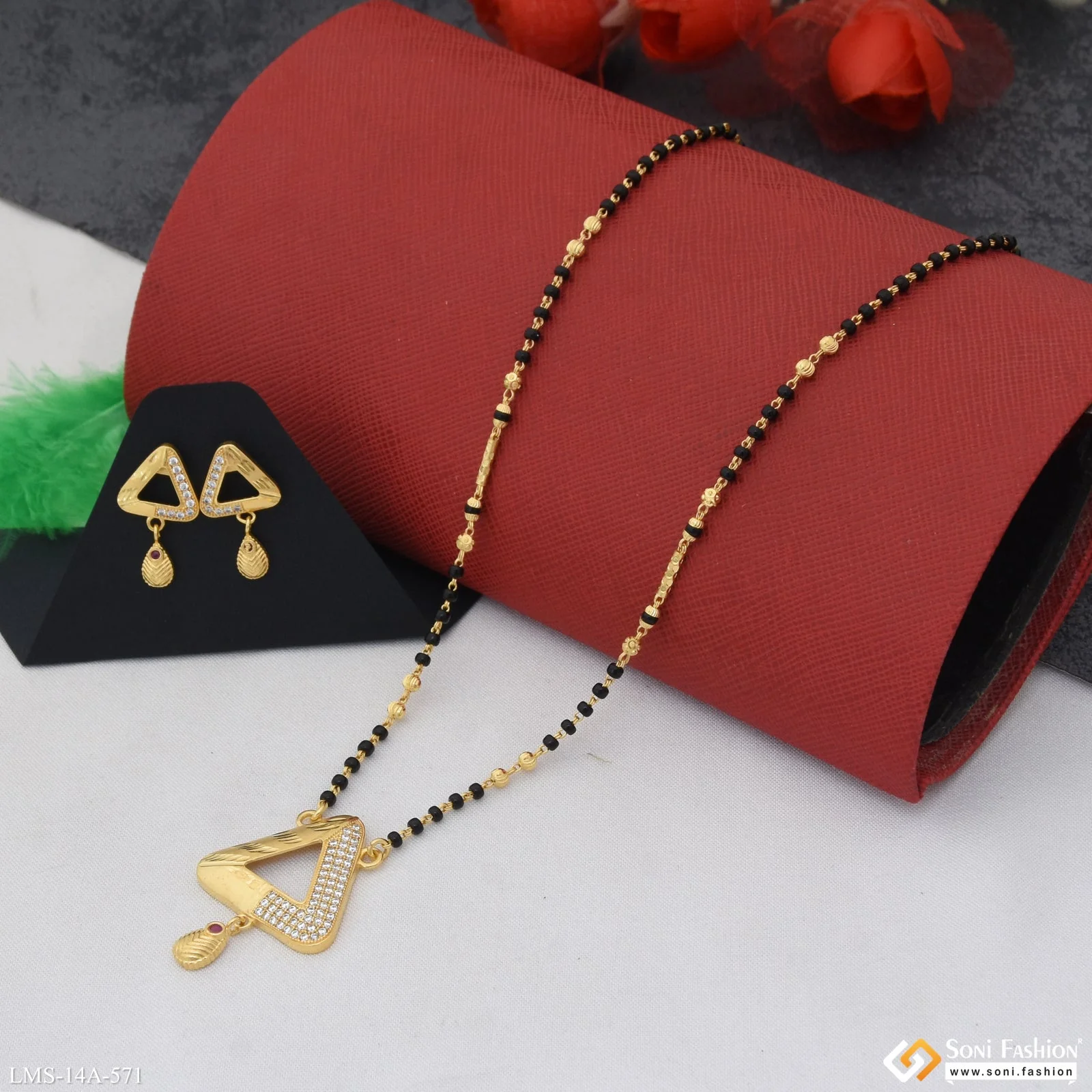 Glamorous Design Gold Plated Mangalsutra Set for Women - Style A571 - Image 3