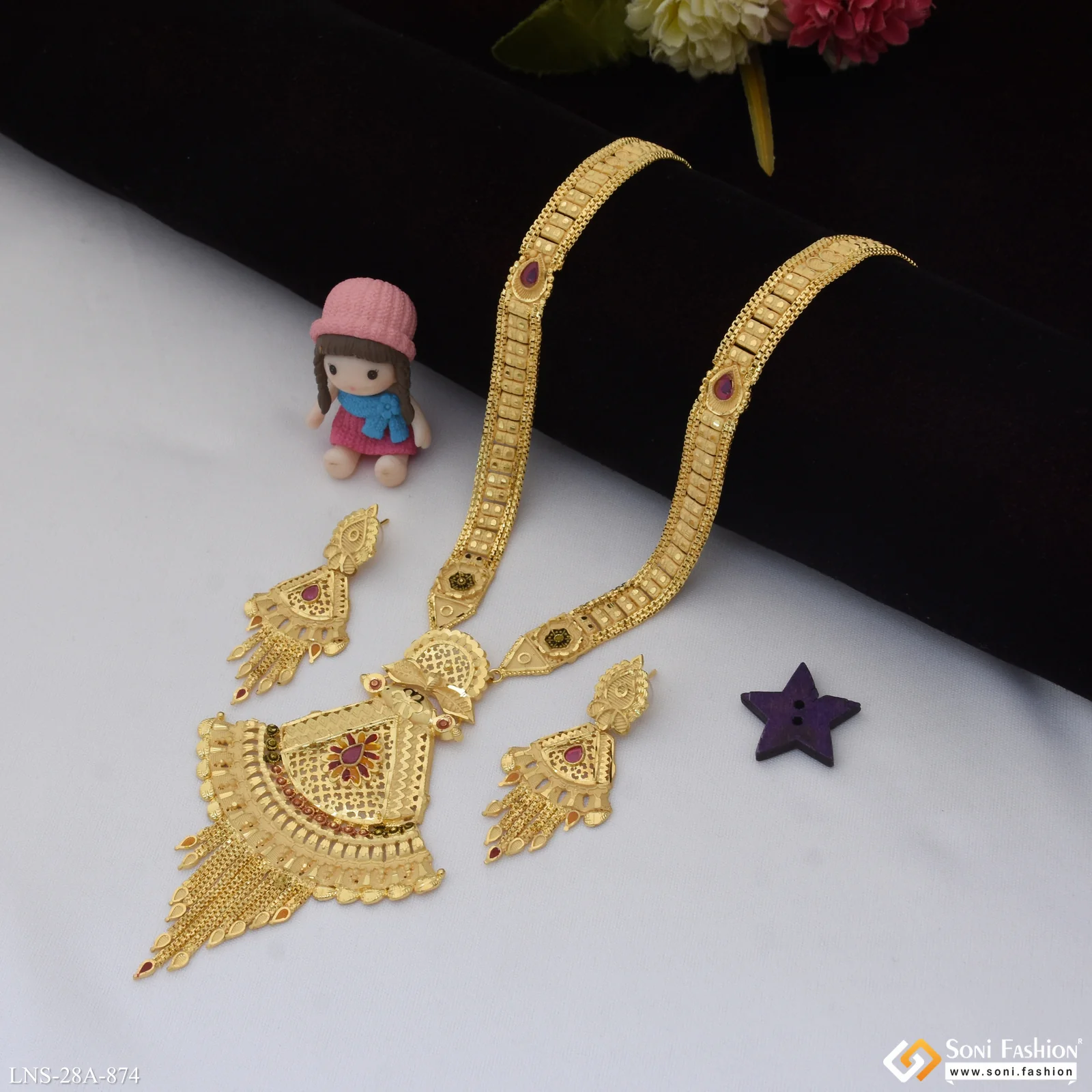 Glamorous Design Gold Plated Necklace Set for Women - Style A874 - Image 3