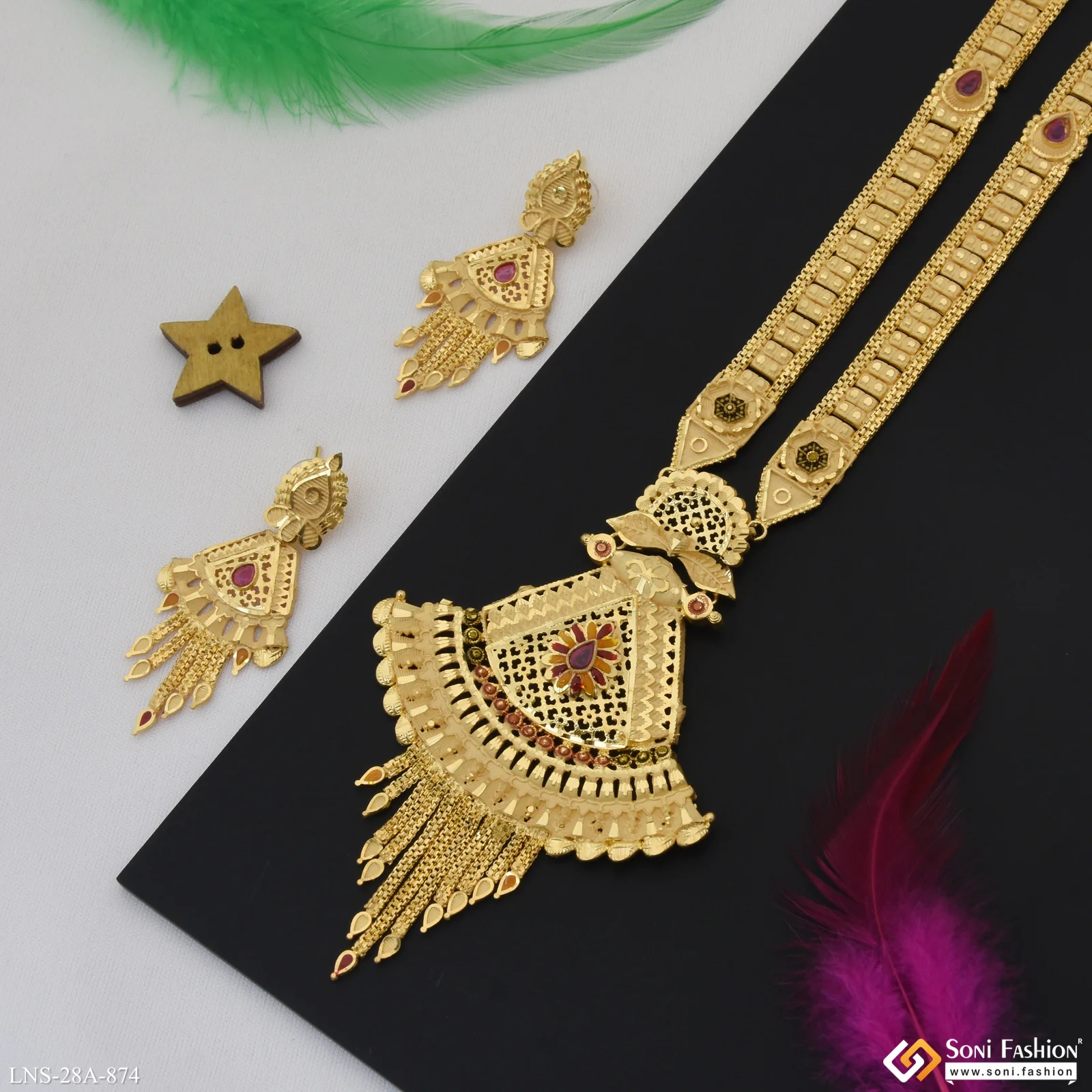 Glamorous Design Gold Plated Necklace Set for Women - Style A874 - Image 4