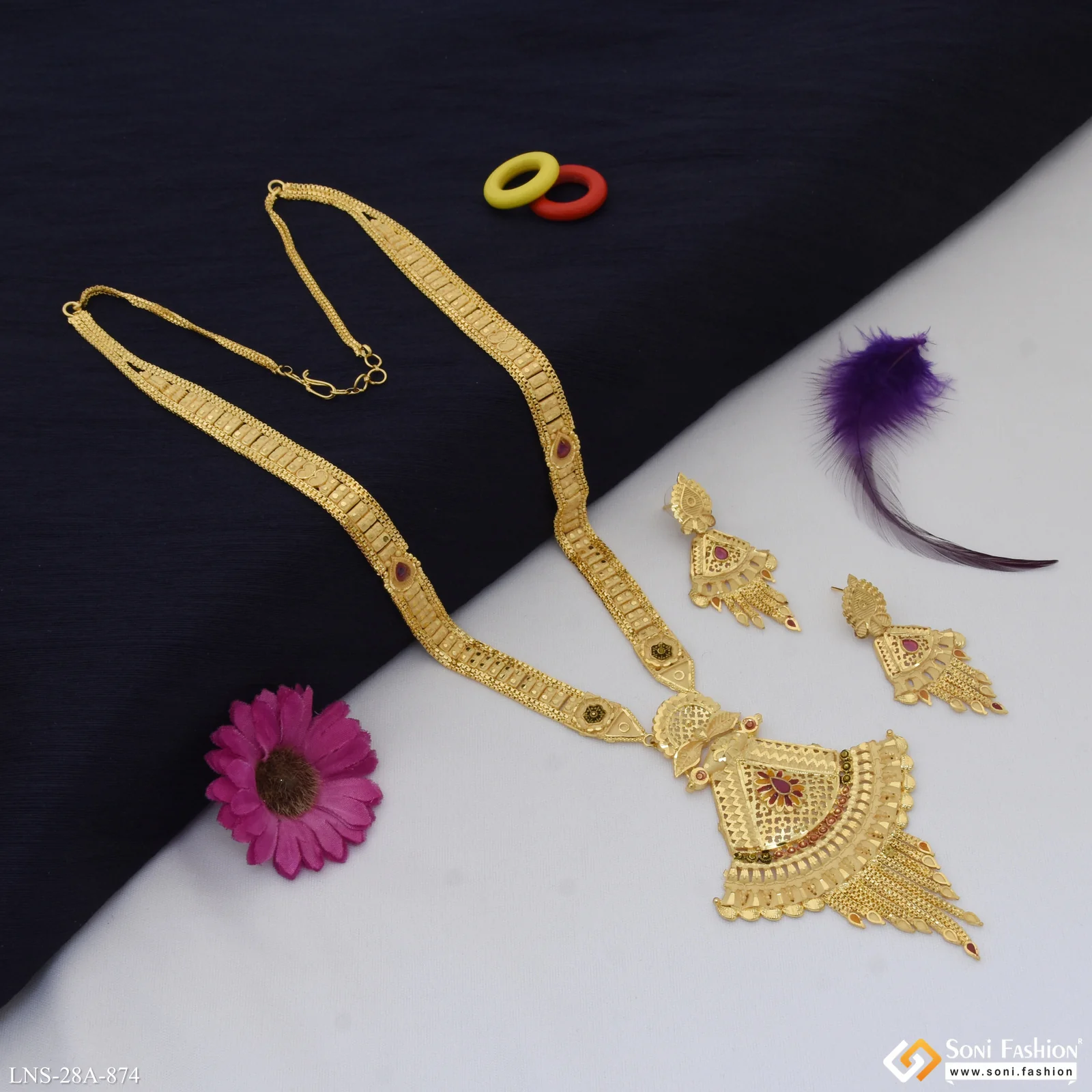 Glamorous Design Gold Plated Necklace Set for Women - Style A874 - Image 5