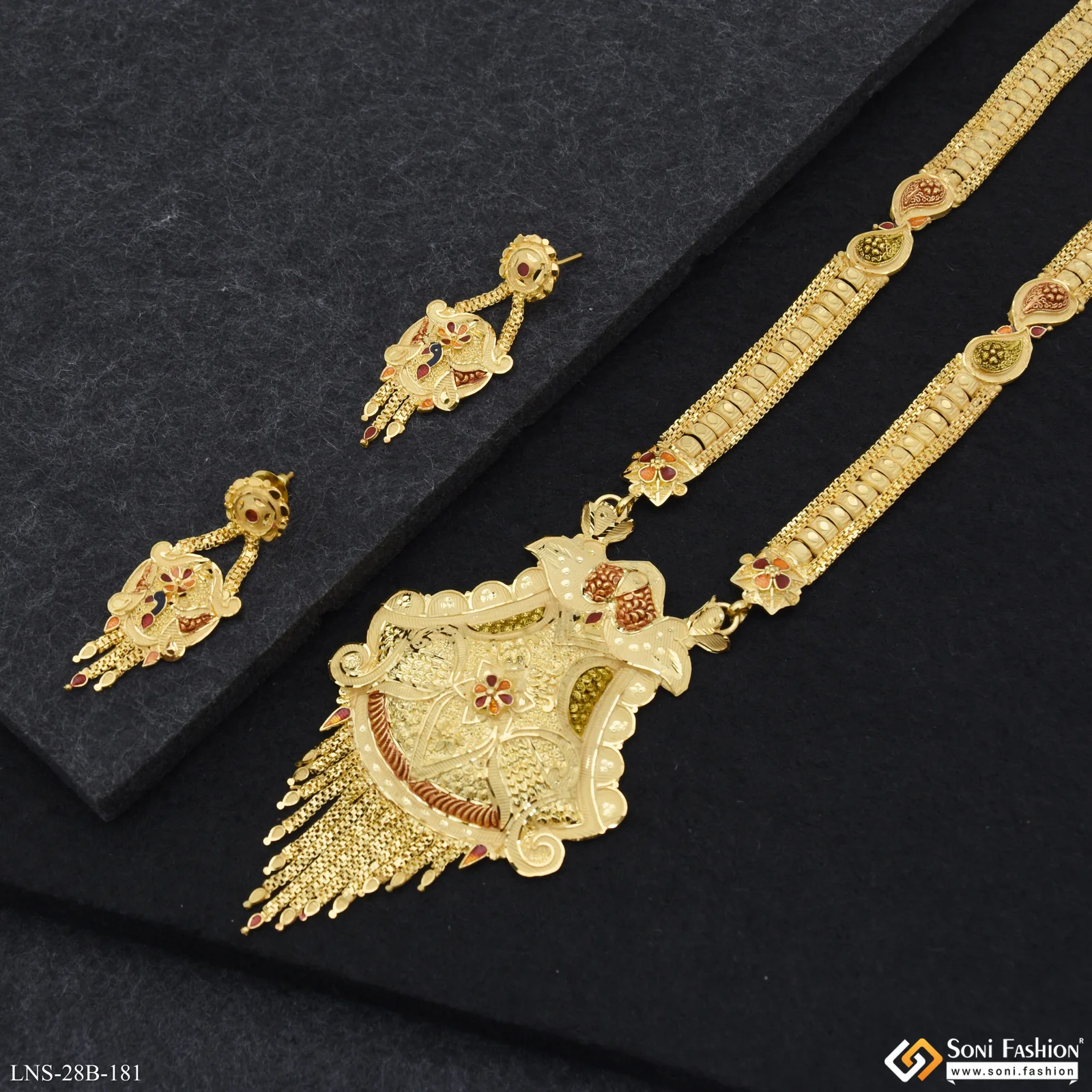 Glamorous Design Gold Plated Rani Haar Necklace Set for Women - Style B181 - Image 3