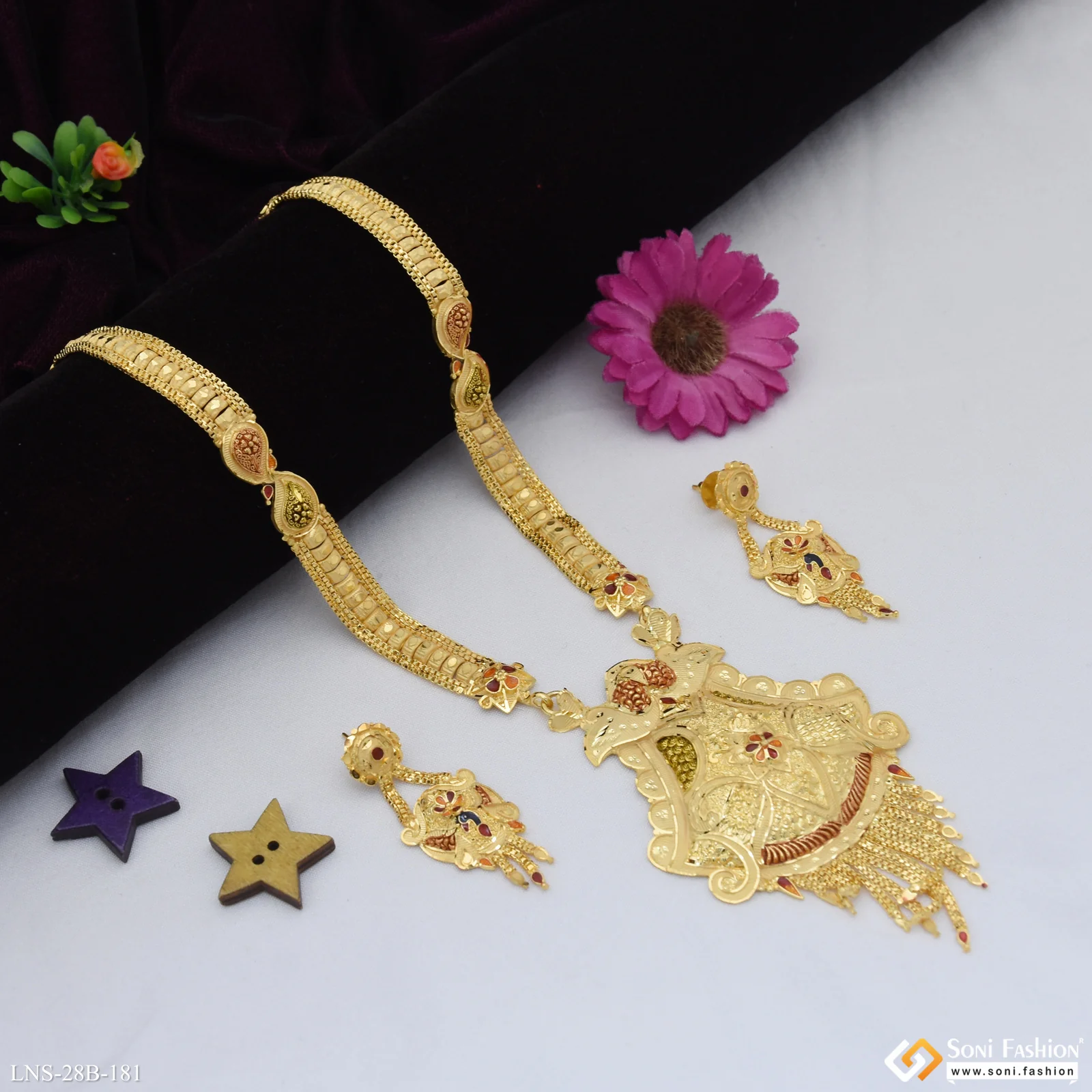 Glamorous Design Gold Plated Rani Haar Necklace Set for Women - Style B181 - Image 4