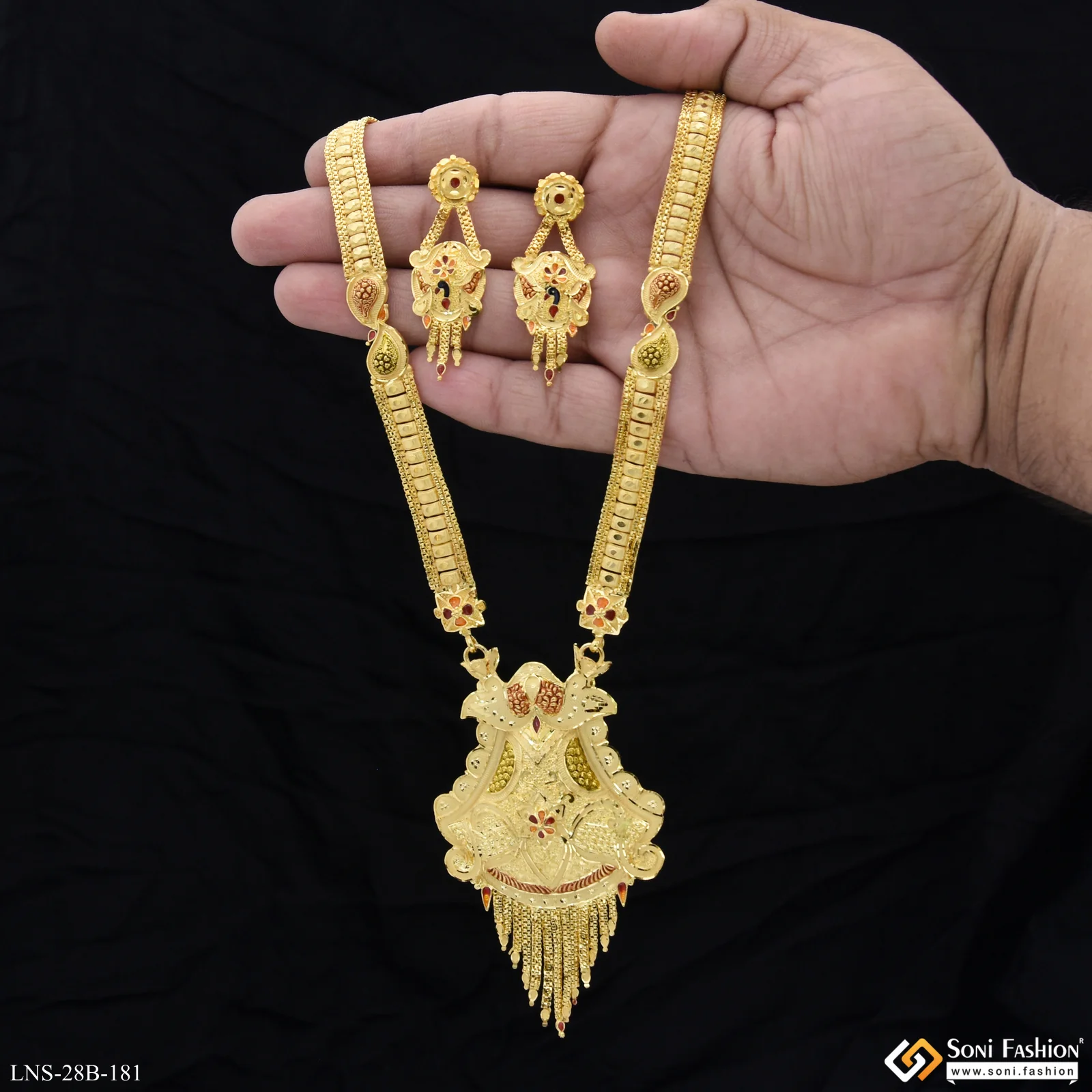 Glamorous Design Gold Plated Rani Haar Necklace Set for Women - Style B181 - Image 5