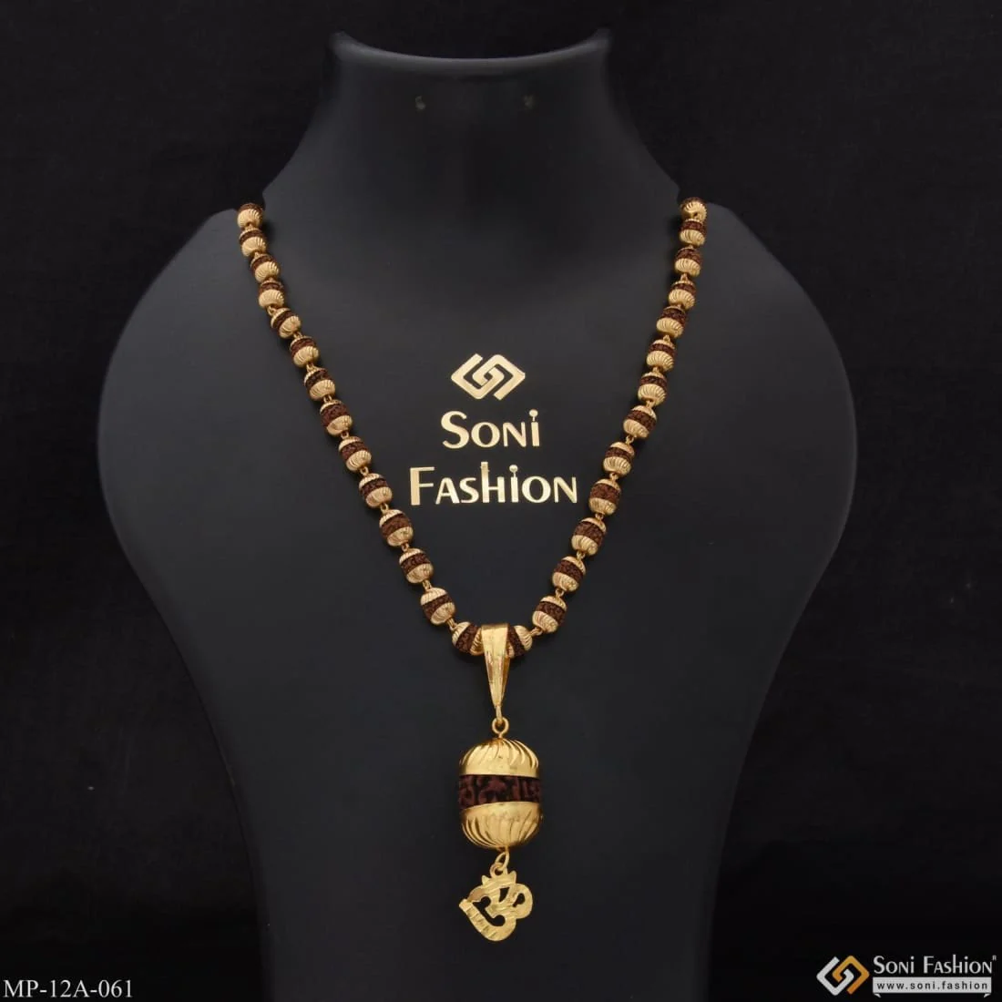 Om Glamorous Design Gold Plated Rudraksha Mala With Pendant For Men - Style A061 - Image 2