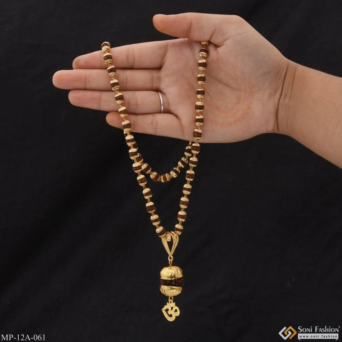 Om Glamorous Design Gold Plated Rudraksha Mala With Pendant For Men - Style A061 - Image 3