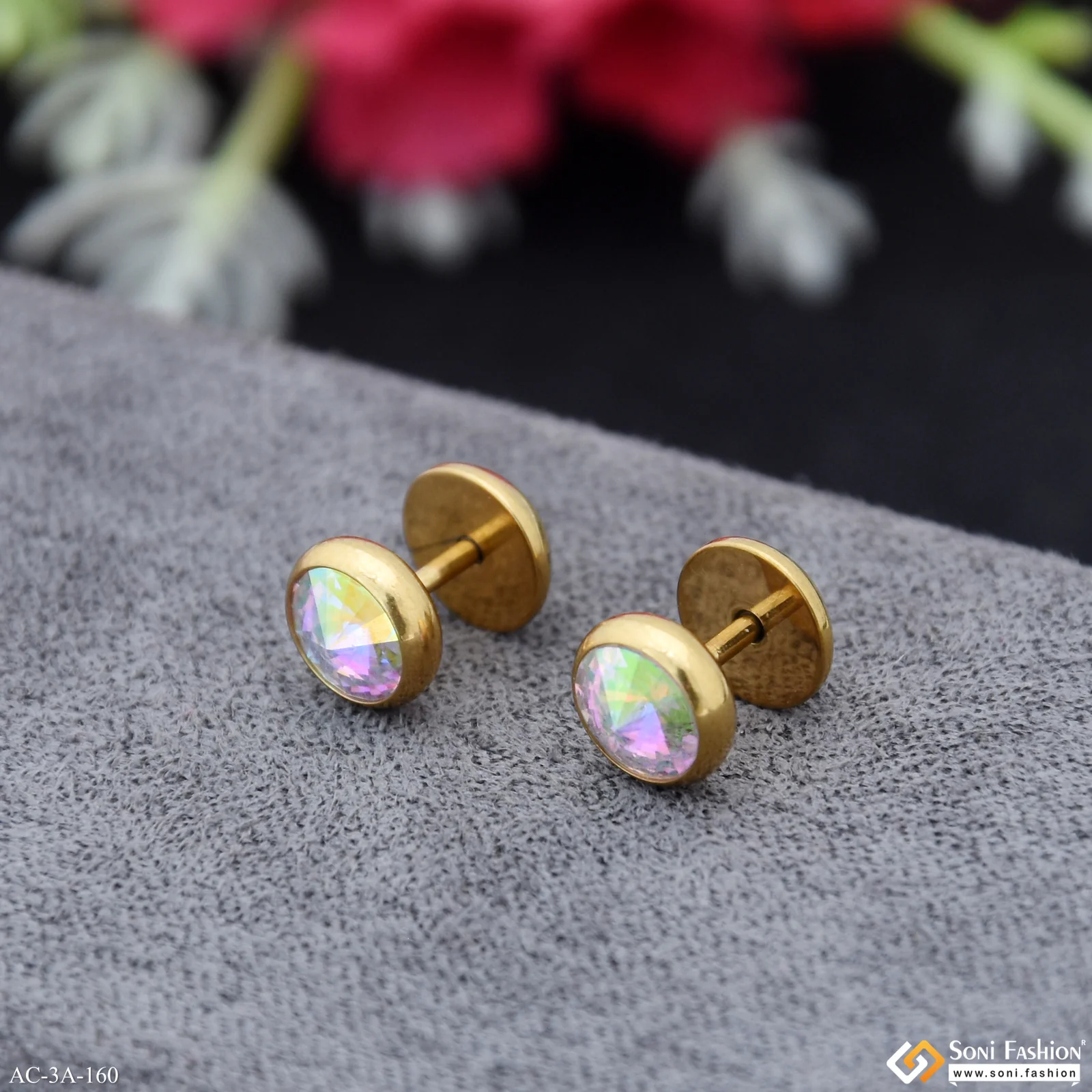 Glamorous Design Golden Color Stud Earring for Men (2 Pc) - Style A160 - Image 5