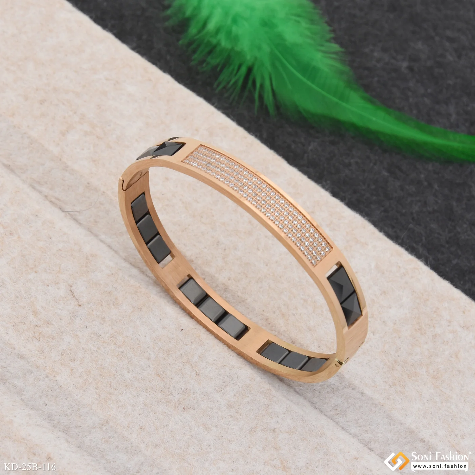 Glamorous Design Rose Gold Color Ceramic & Steel Kada for Men - Style B116 - Image 4