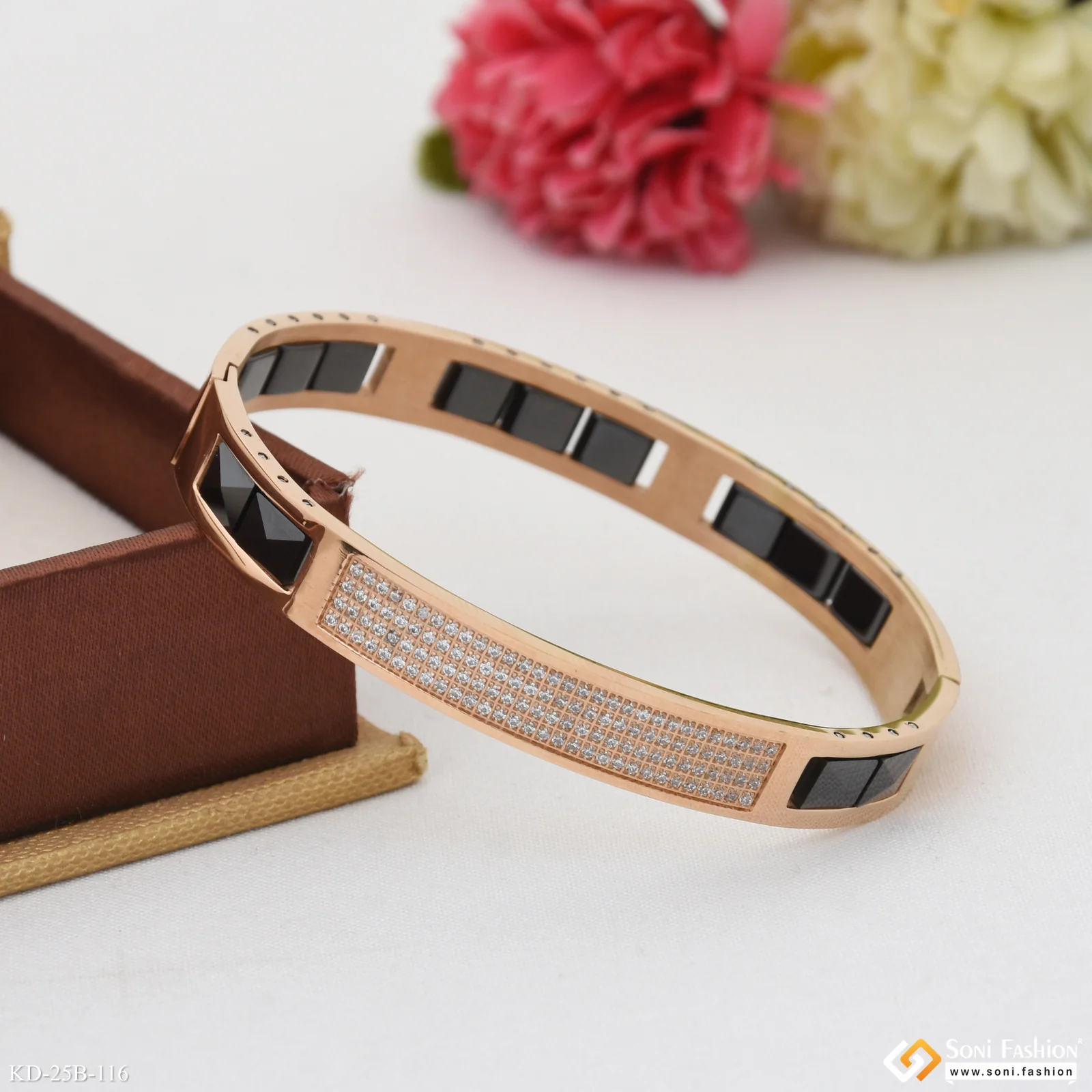 Glamorous Design Rose Gold Color Ceramic & Steel Kada for Men - Style B116 - Image 5