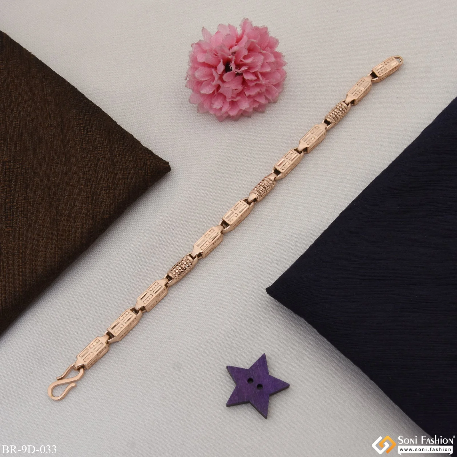 Glittering Design Awesome Design Rose Gold Color Bracelet for Men - Style D033 - Image 2