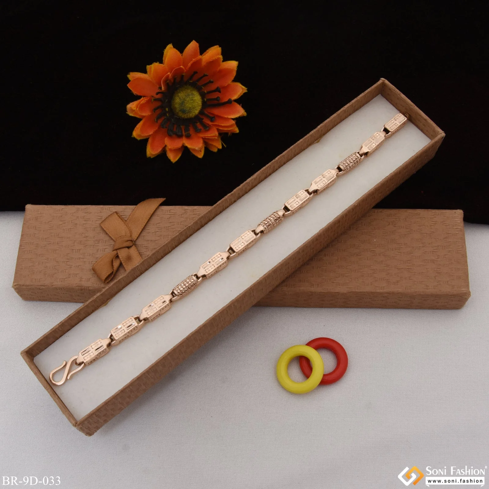 Glittering Design Awesome Design Rose Gold Color Bracelet for Men - Style D033 - Image 3