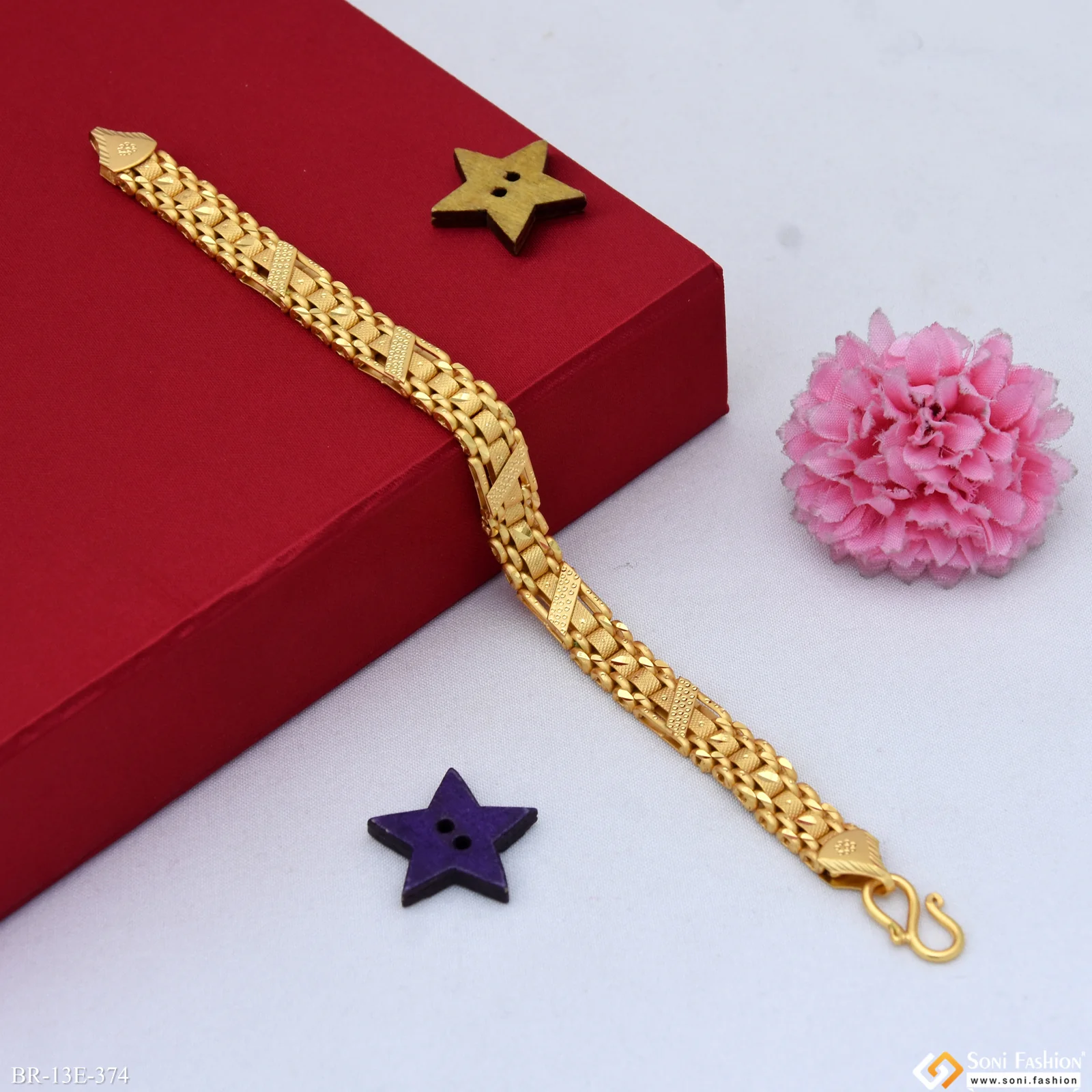 Glittering Design Gold Plated Box Bracelet for Men - Style E374 - Image 3