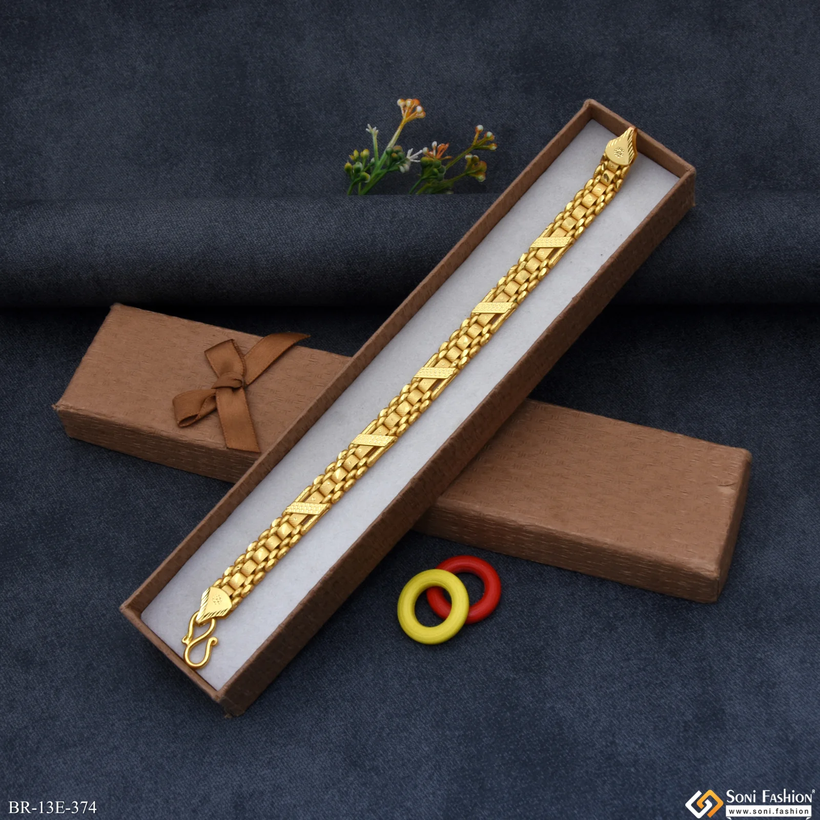 Glittering Design Gold Plated Box Bracelet for Men - Style E374 - Image 4