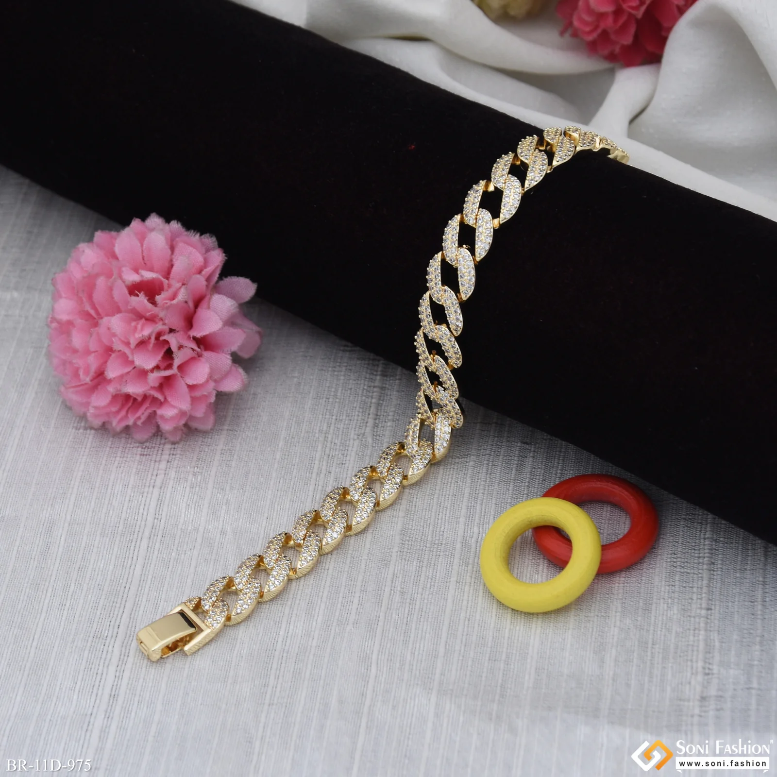 Glittering Design Gold Plated Link Bracelet for Men - Style D975 - Image 4