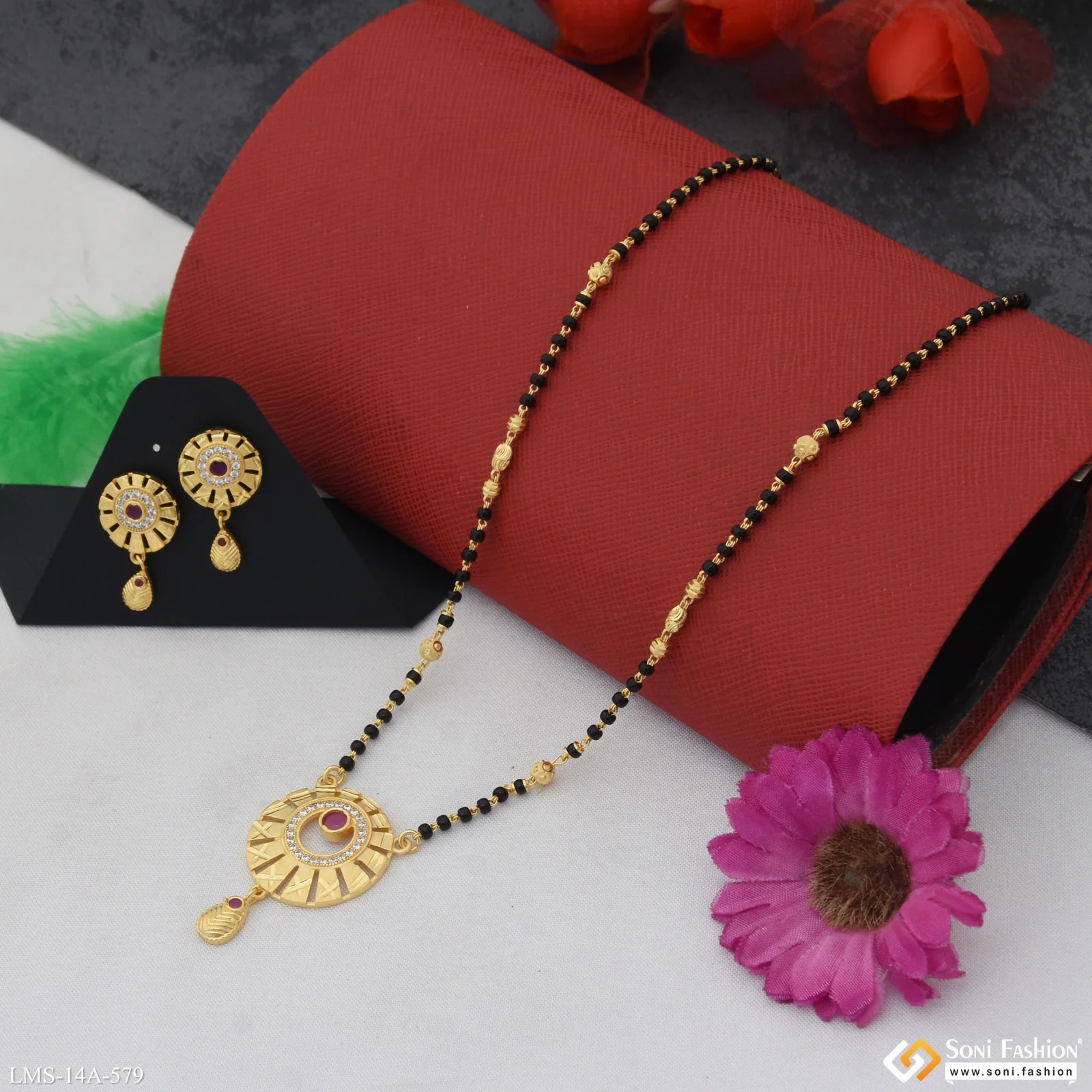 Glittering Design Gold Plated Mangalsutra Set for Women - Style A579 - Image 3