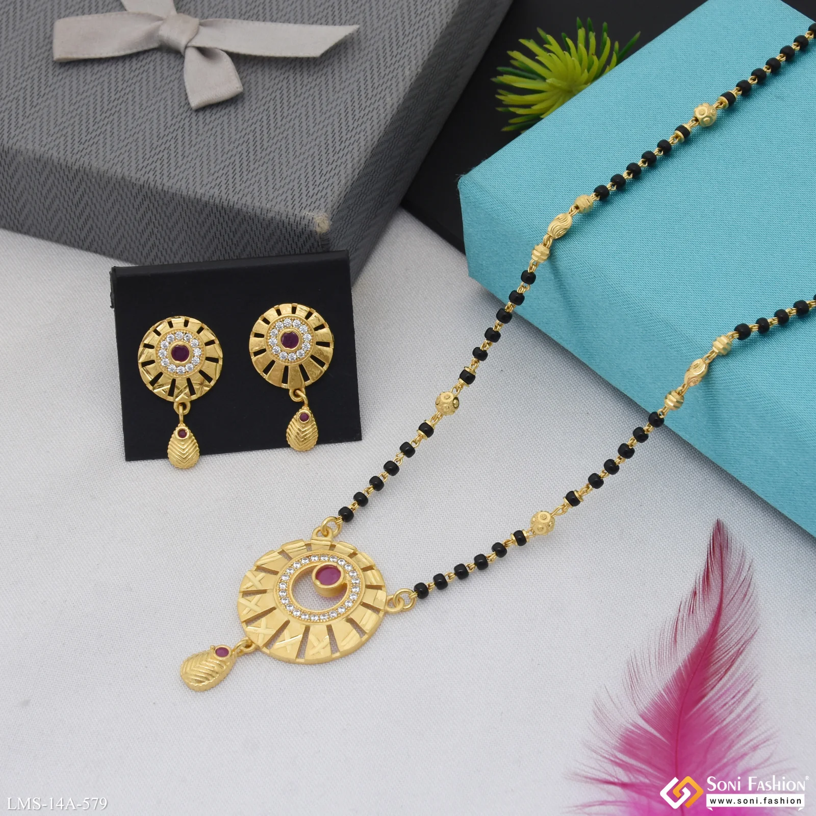 Glittering Design Gold Plated Mangalsutra Set for Women - Style A579 - Image 5