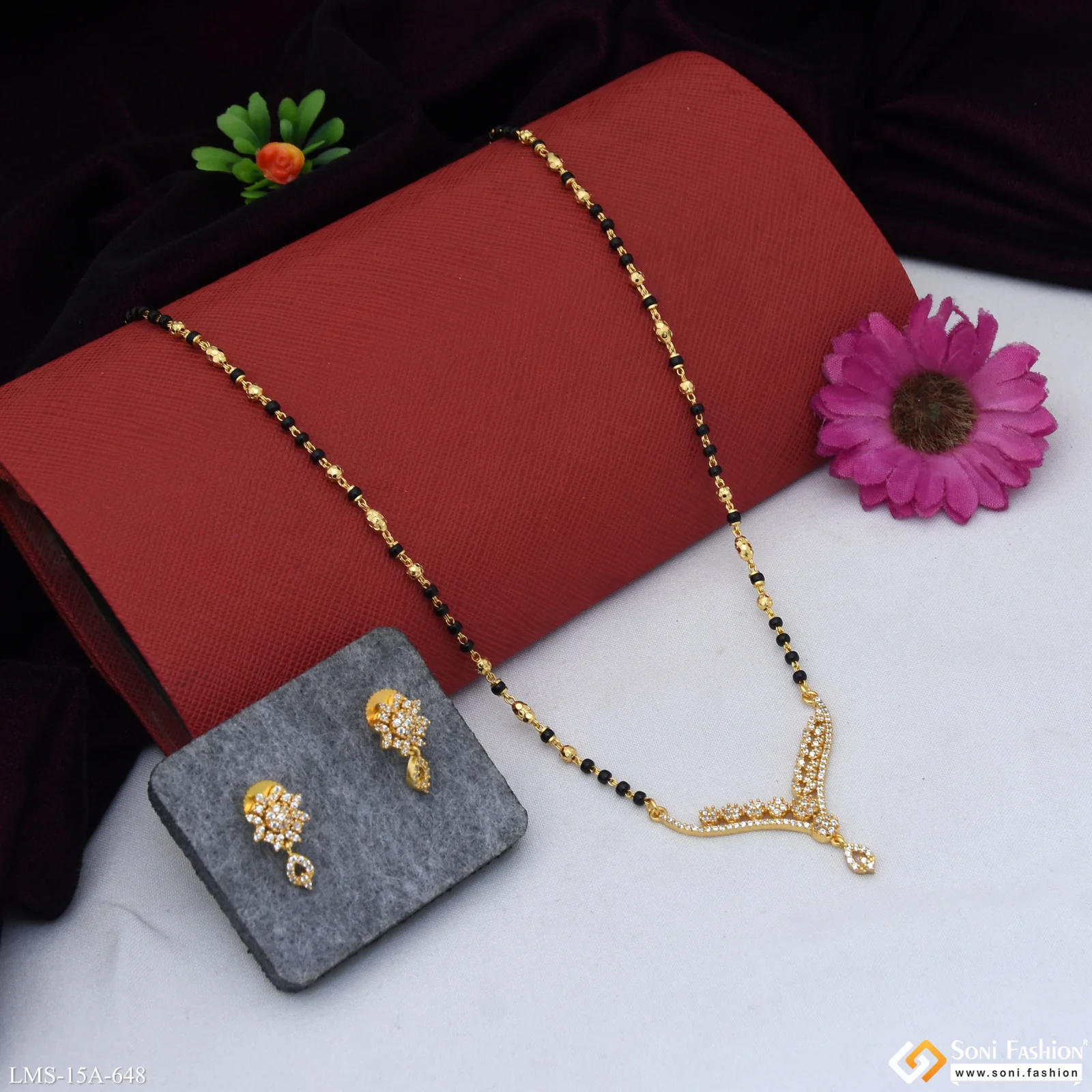 Glittering Design Gold Plated Mangalsutra Set for Women - Style A648 - Image 3