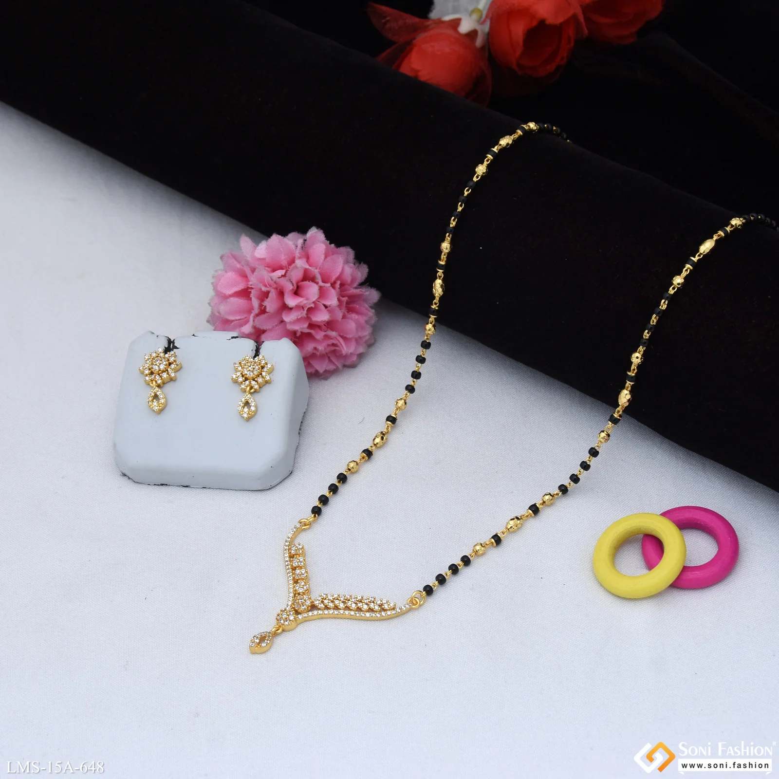 Glittering Design Gold Plated Mangalsutra Set for Women - Style A648 - Image 4