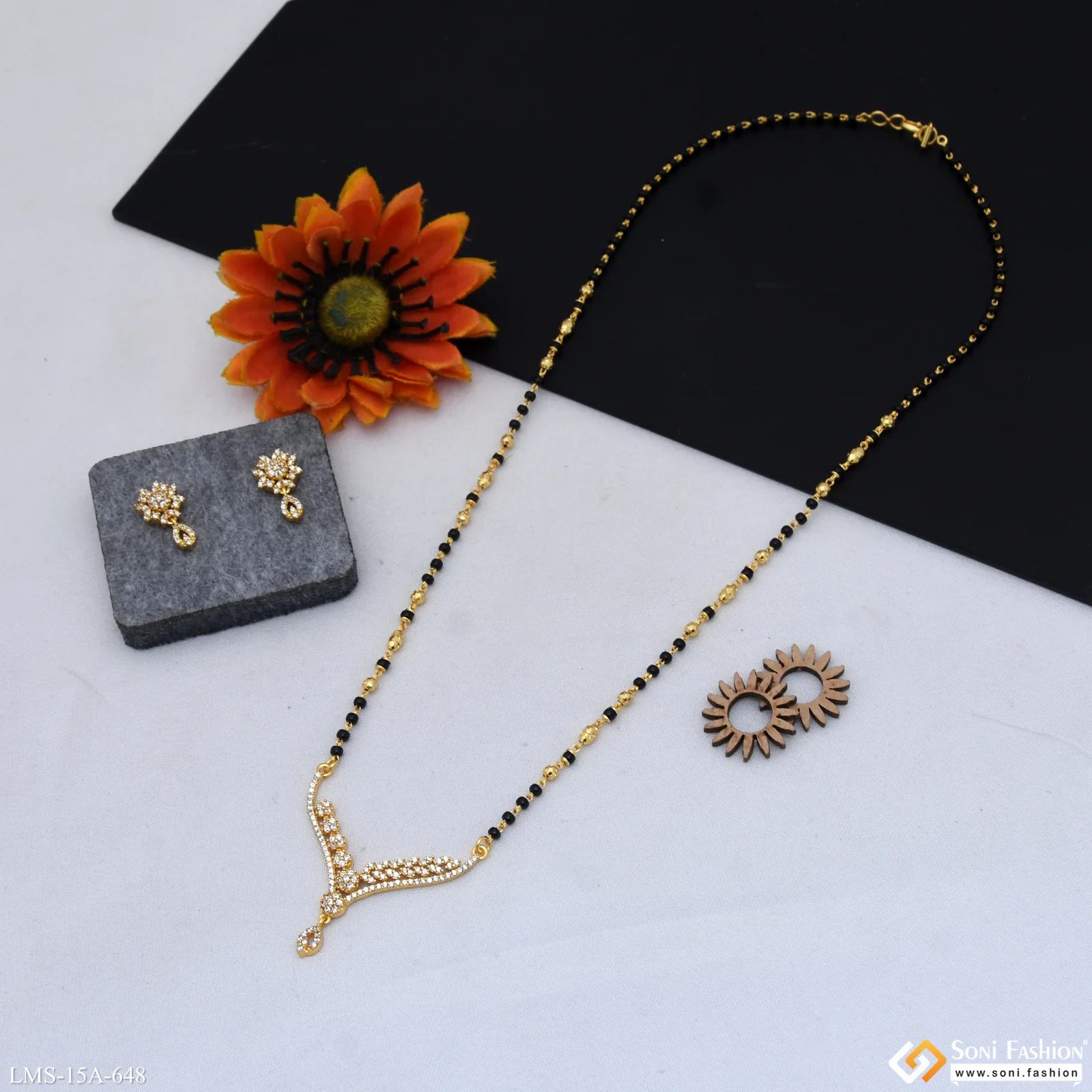 Glittering Design Gold Plated Mangalsutra Set for Women - Style A648 - Image 5