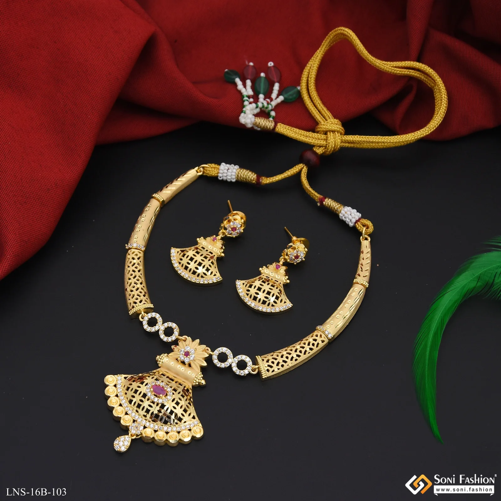 Glittering Design Gold Plated Necklace Set for Women - Style B103 - Image 2