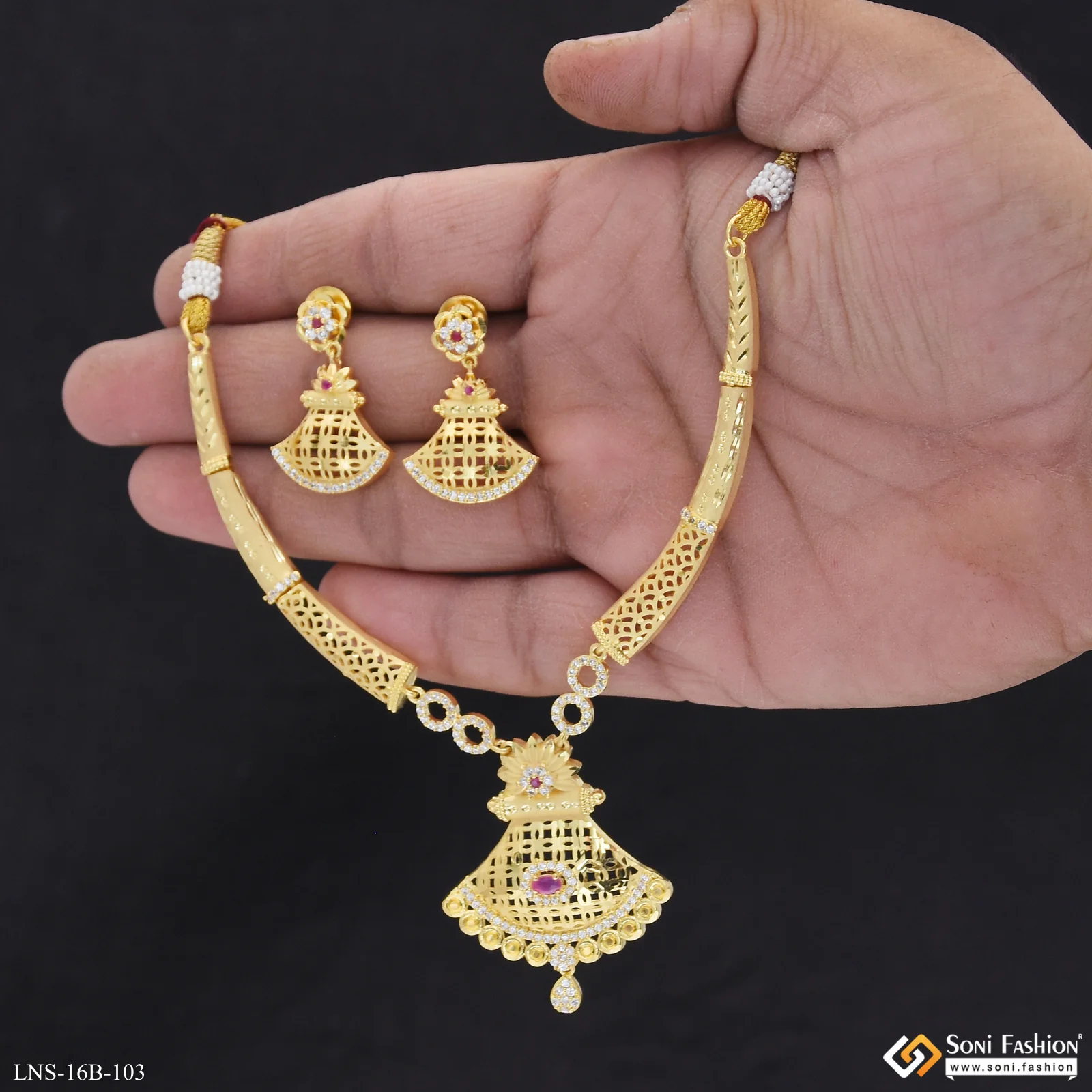 Glittering Design Gold Plated Necklace Set for Women - Style B103 - Image 5