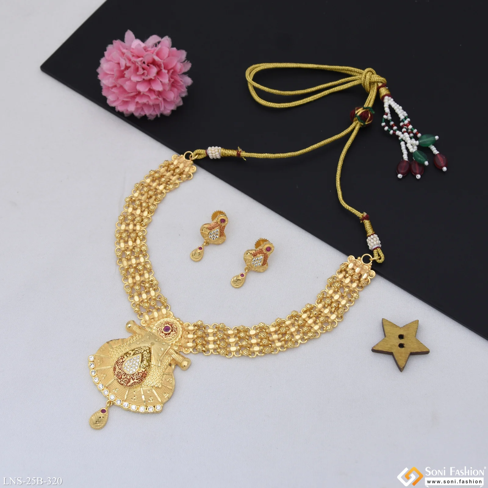 Glittering Design Gold Plated Necklace Set for Women - Style B320 - Image 3