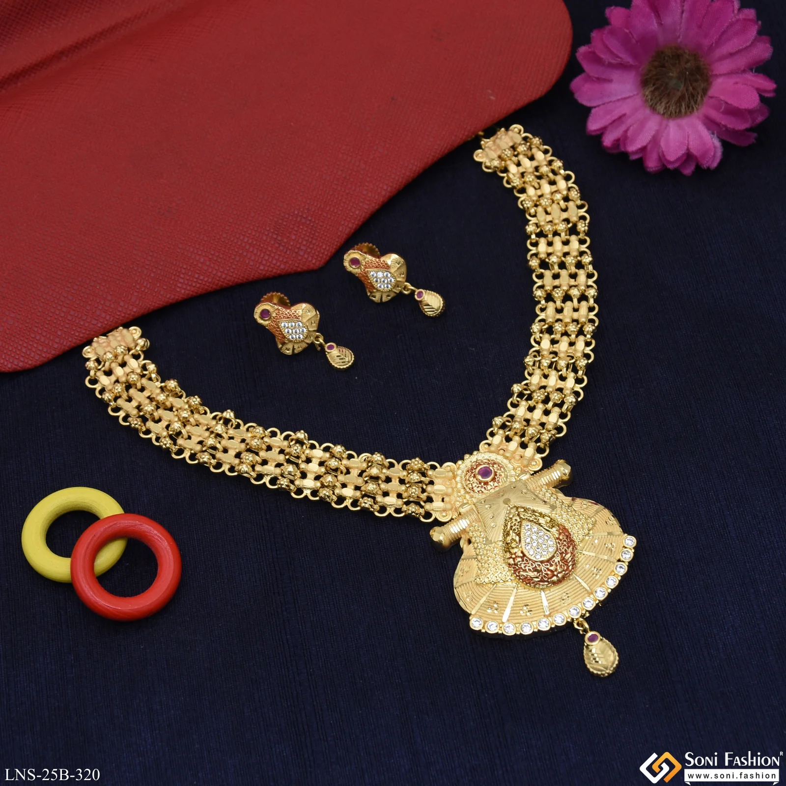 Glittering Design Gold Plated Necklace Set for Women - Style B320 - Image 4