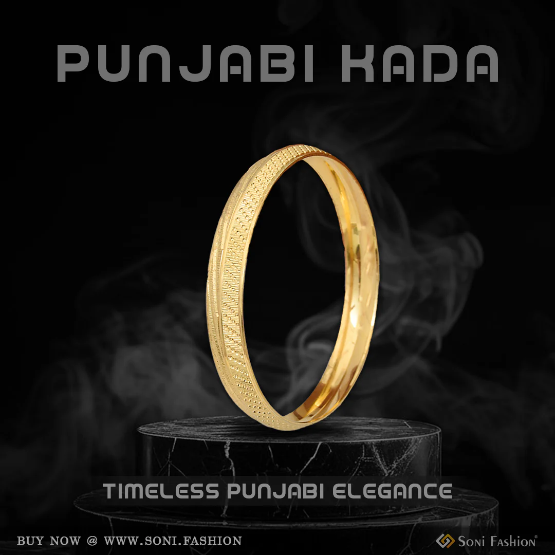 Glittering Design Gold Plated Punjabi Kada for Men - Style B143