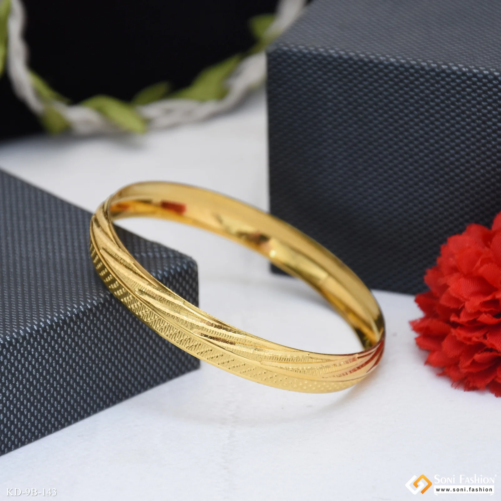 Glittering Design Gold Plated Punjabi Kada for Men - Style B143 - Image 6