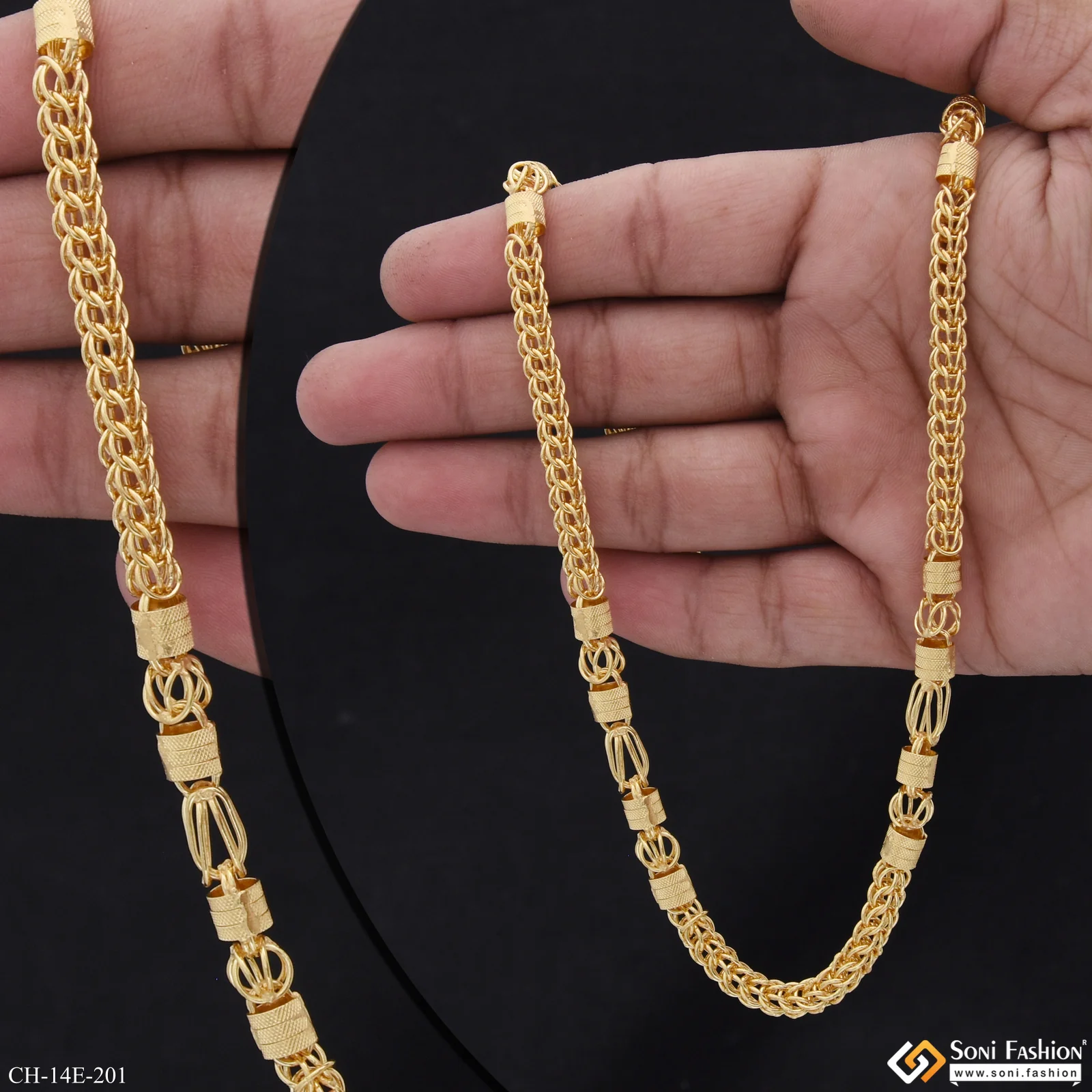 Glittering Design Gold Plated Rajwadi Chain for Men - Style E201 - Image 2