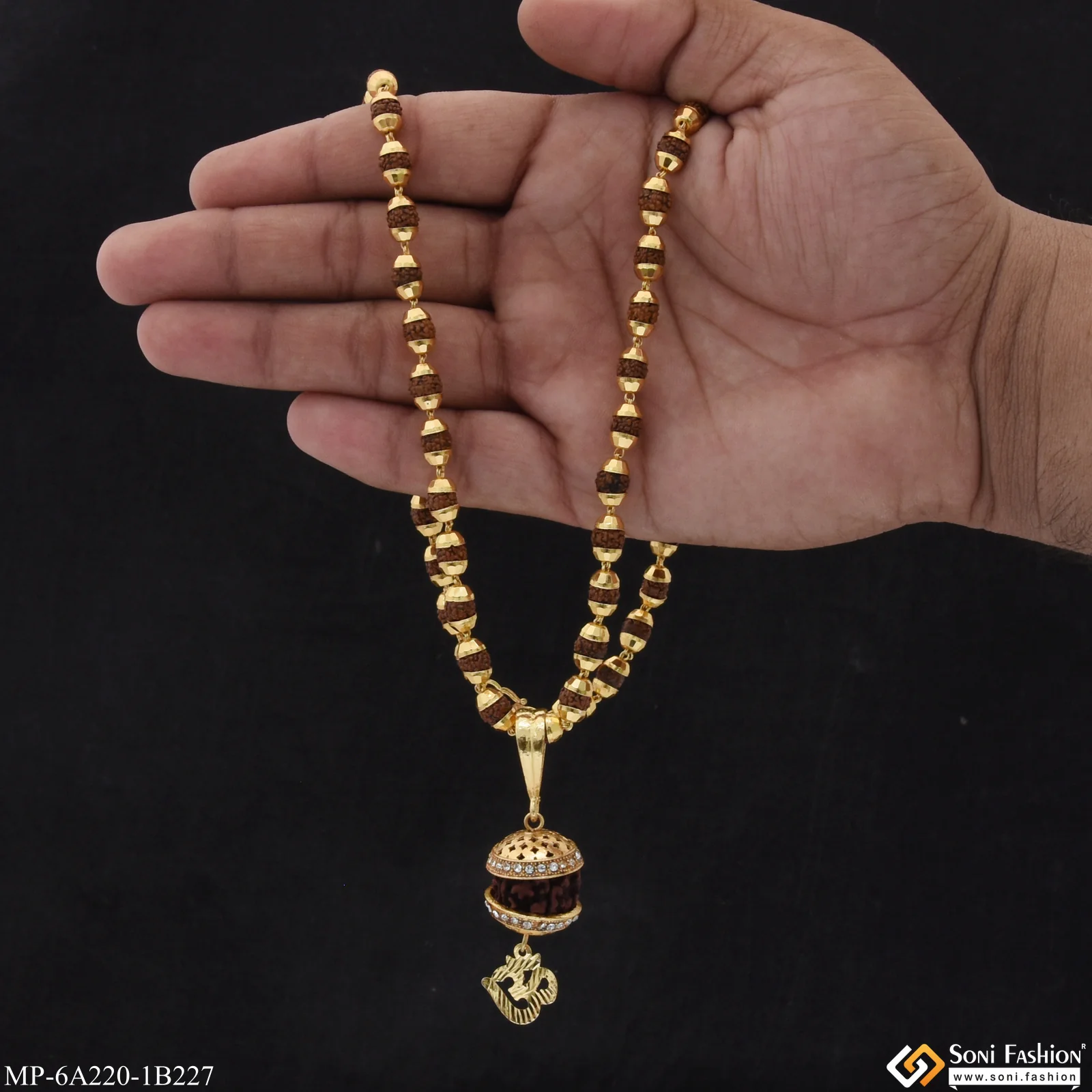 Glittering Design Gold Plated Rudraksha Mala with Pendant for Men (MP-A220-B227) - Image 5