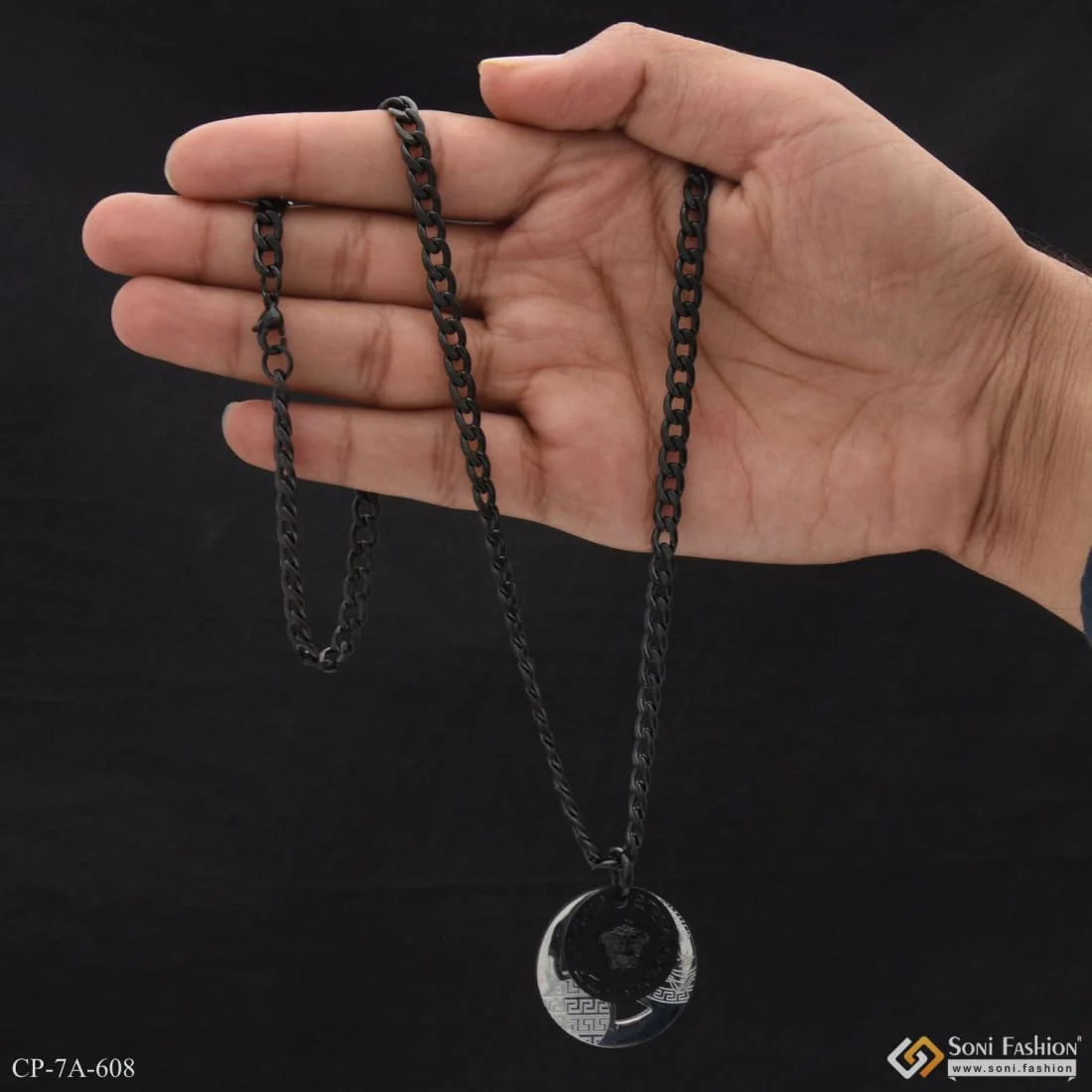 Glittering Design Silver & Black Color Chain Pendant Combo for Men - Style A608 - Image 3