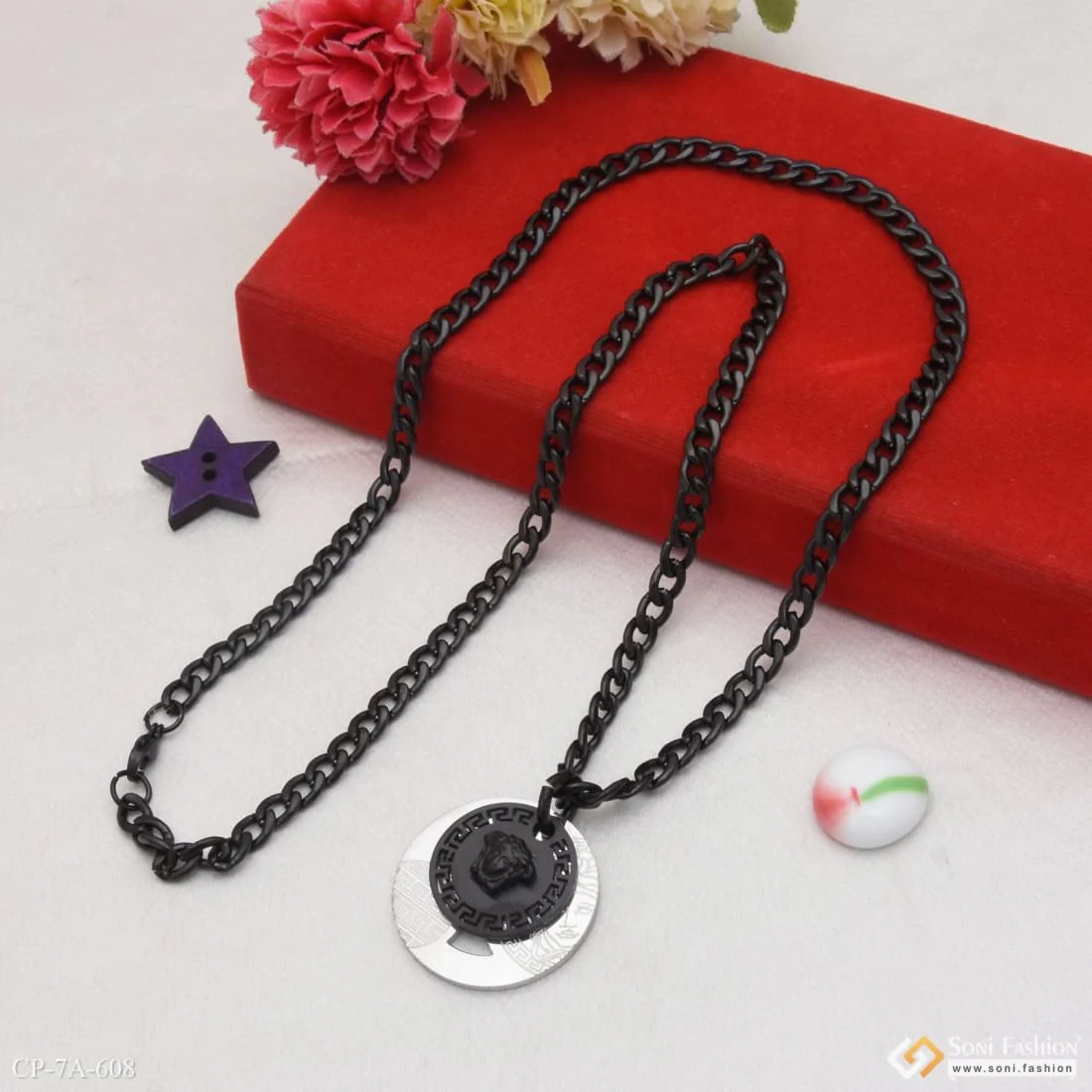 Glittering Design Silver & Black Color Chain Pendant Combo for Men - Style A608 - Image 4