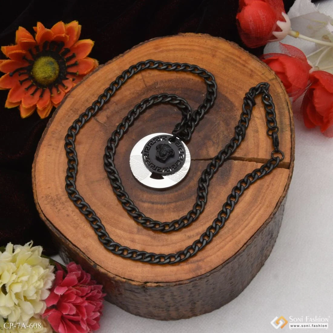 Glittering Design Silver & Black Color Chain Pendant Combo for Men - Style A608 - Image 5
