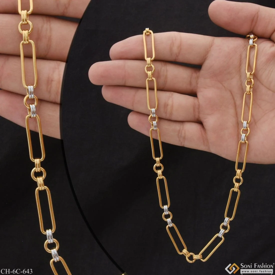 Glittering Design Silver & Gold Color Fashionable Design Chain for Men - Style C643