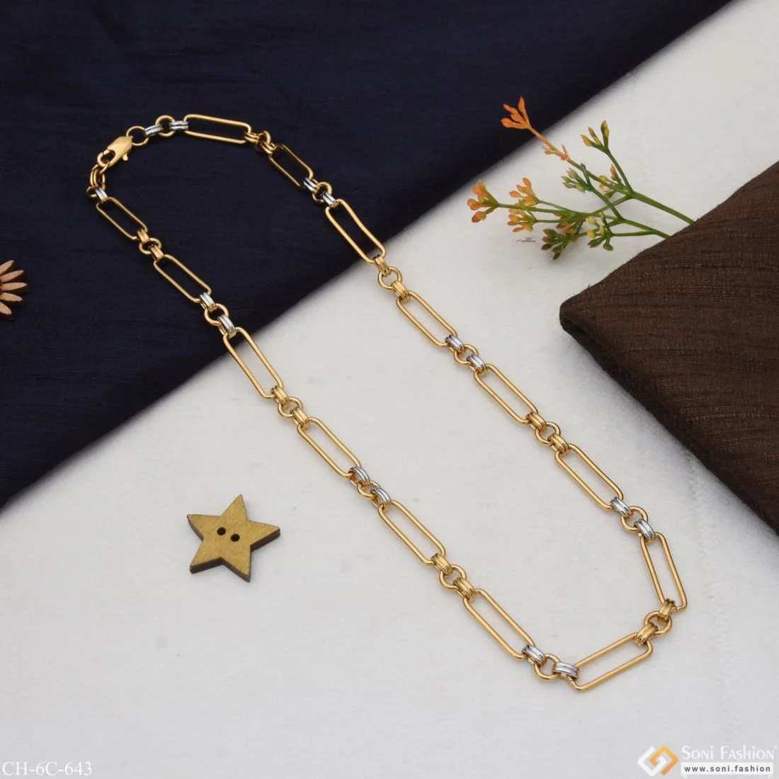 Glittering Design Silver & Gold Color Fashionable Design Chain for Men - Style C643 - Image 4