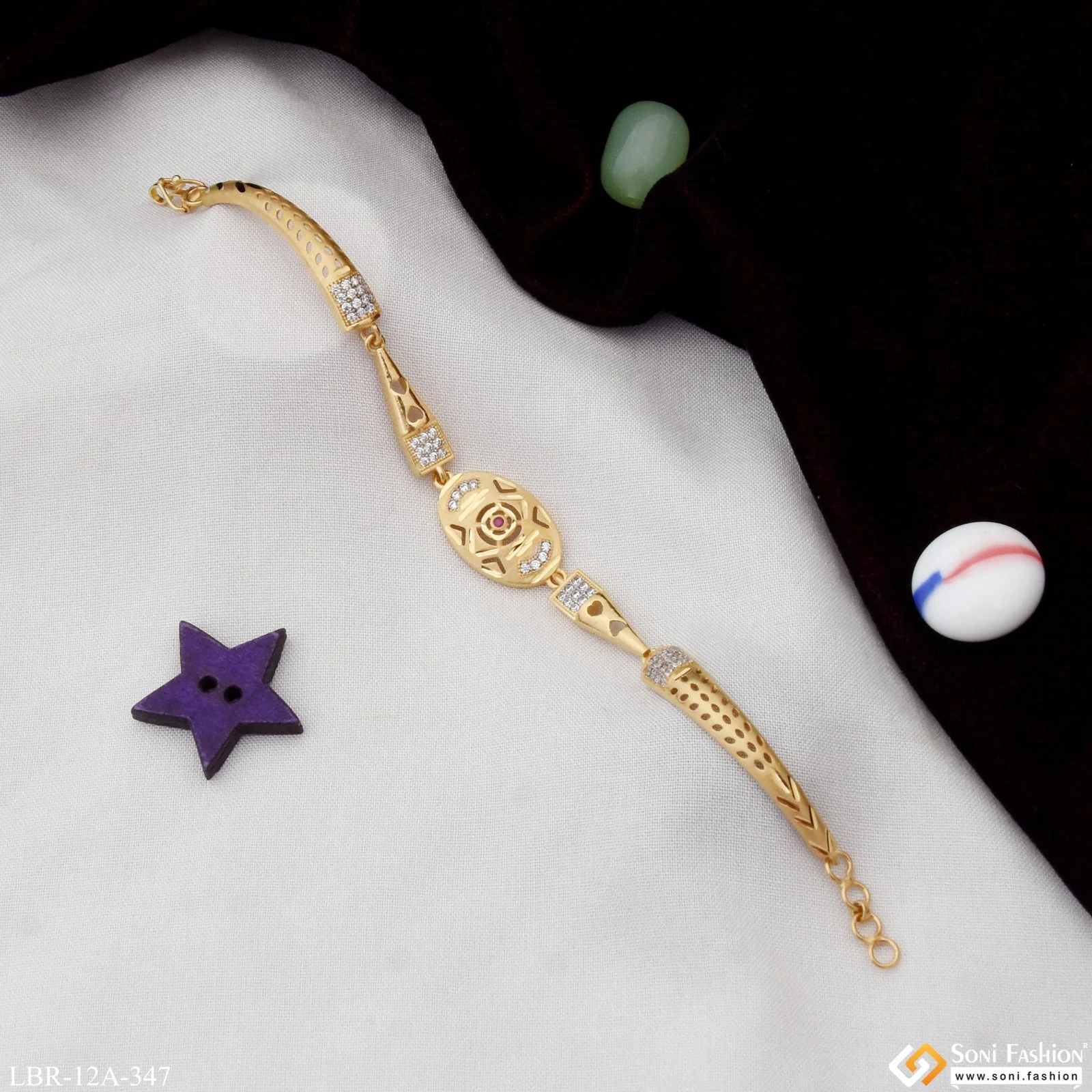 Glittering Design with Diamond Designer Gold Plated Bracelet for Lady - Style A347 - Image 4