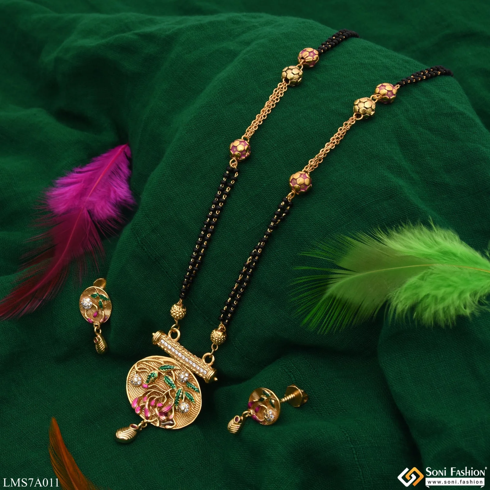 Glittering Design With Diamond Gold Plated Mangalsutra Set For Women - Style Lmsa011 - Image 3