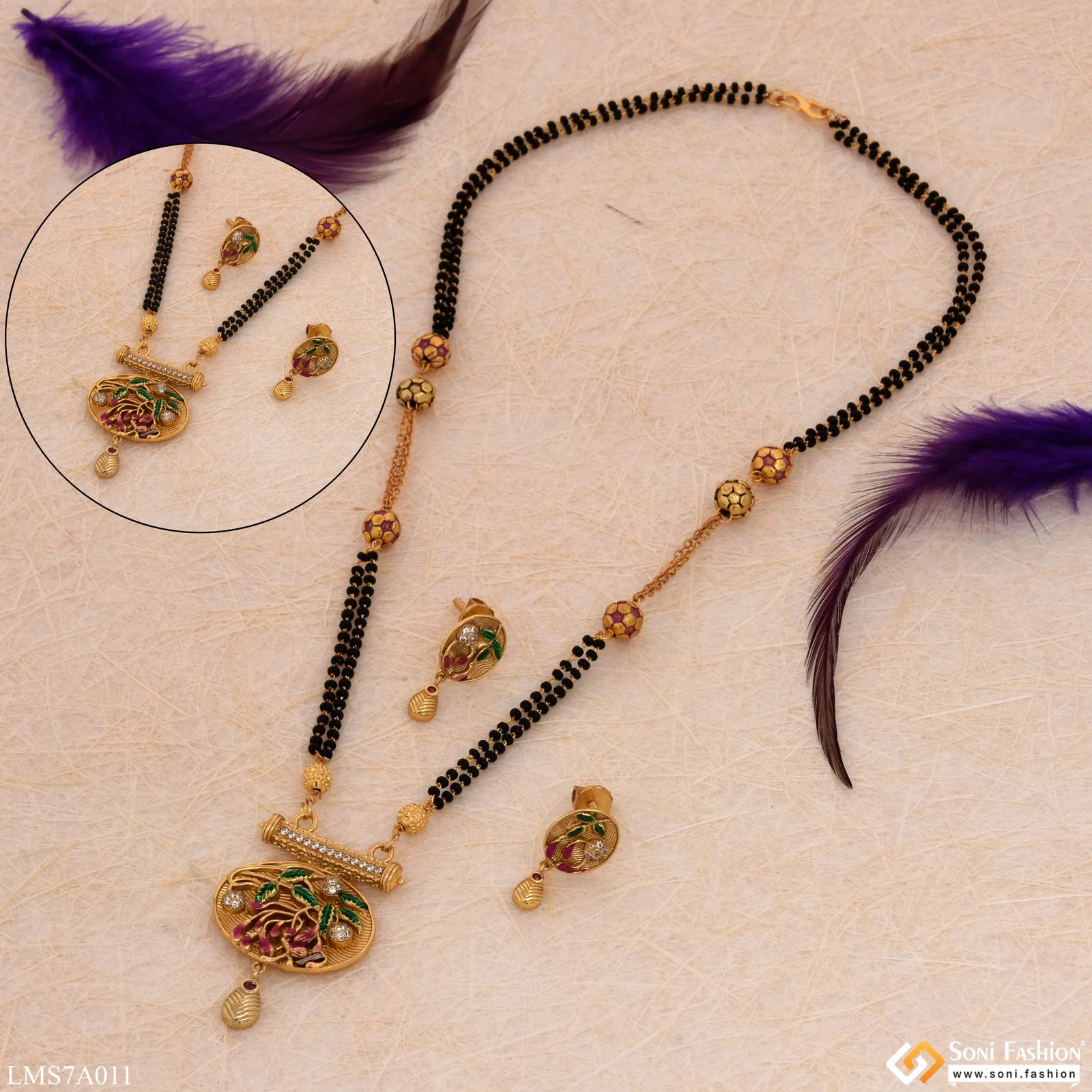 Glittering Design With Diamond Gold Plated Mangalsutra Set For Women - Style Lmsa011 - Image 4