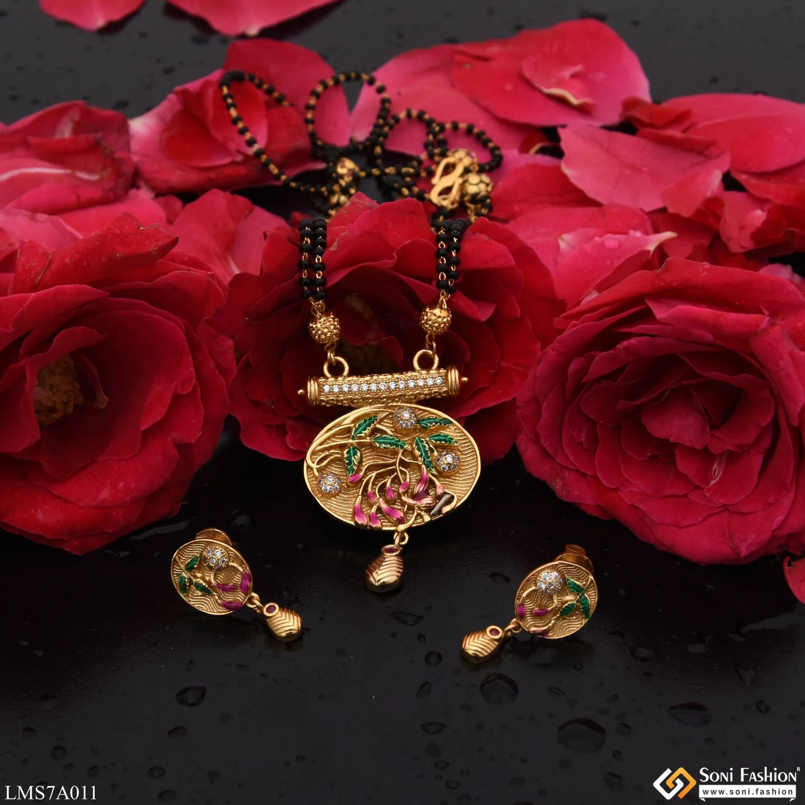 Glittering Design With Diamond Gold Plated Mangalsutra Set For Women - Style Lmsa011 - Image 5