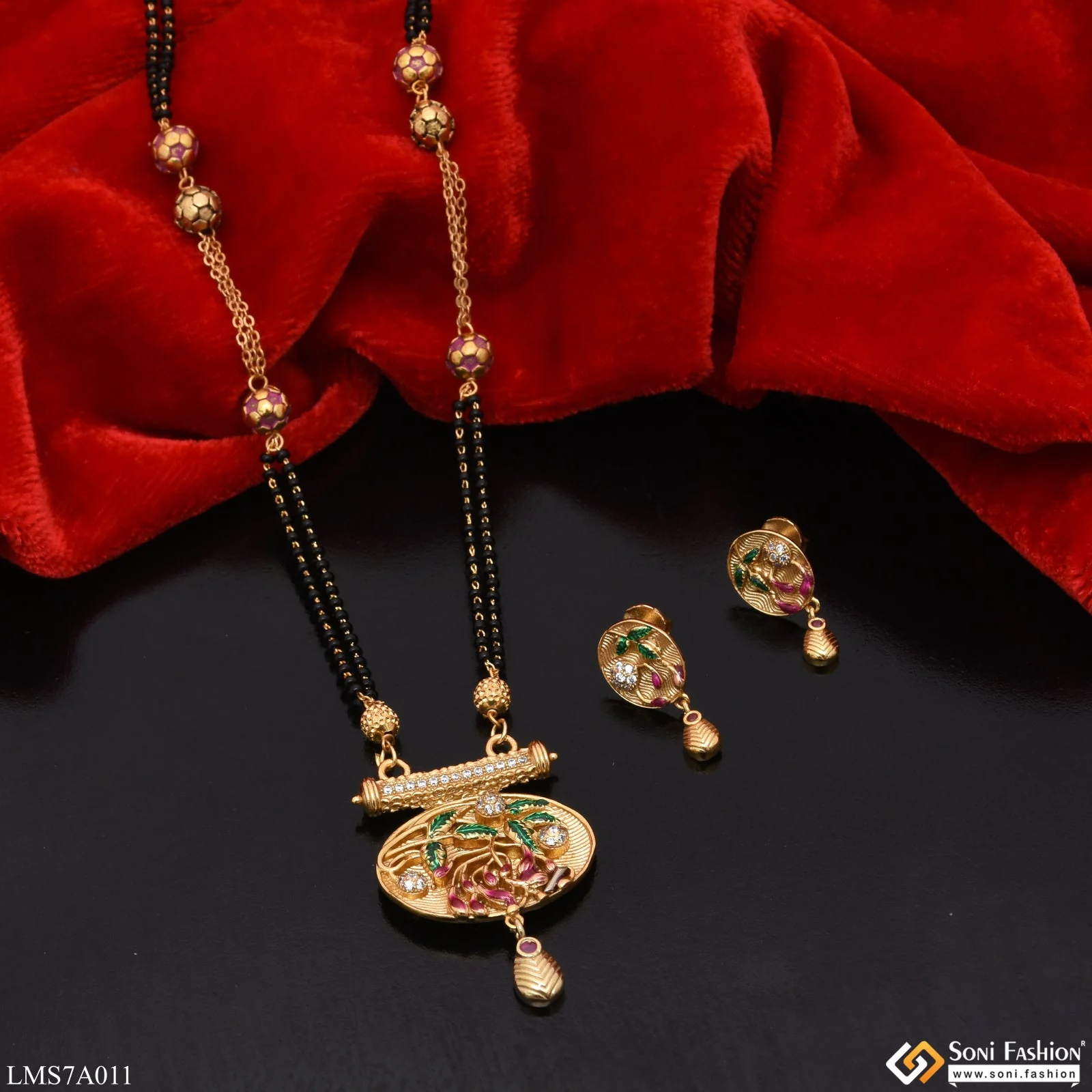 Glittering Design With Diamond Gold Plated Mangalsutra Set For Women - Style Lmsa011 - Image 6