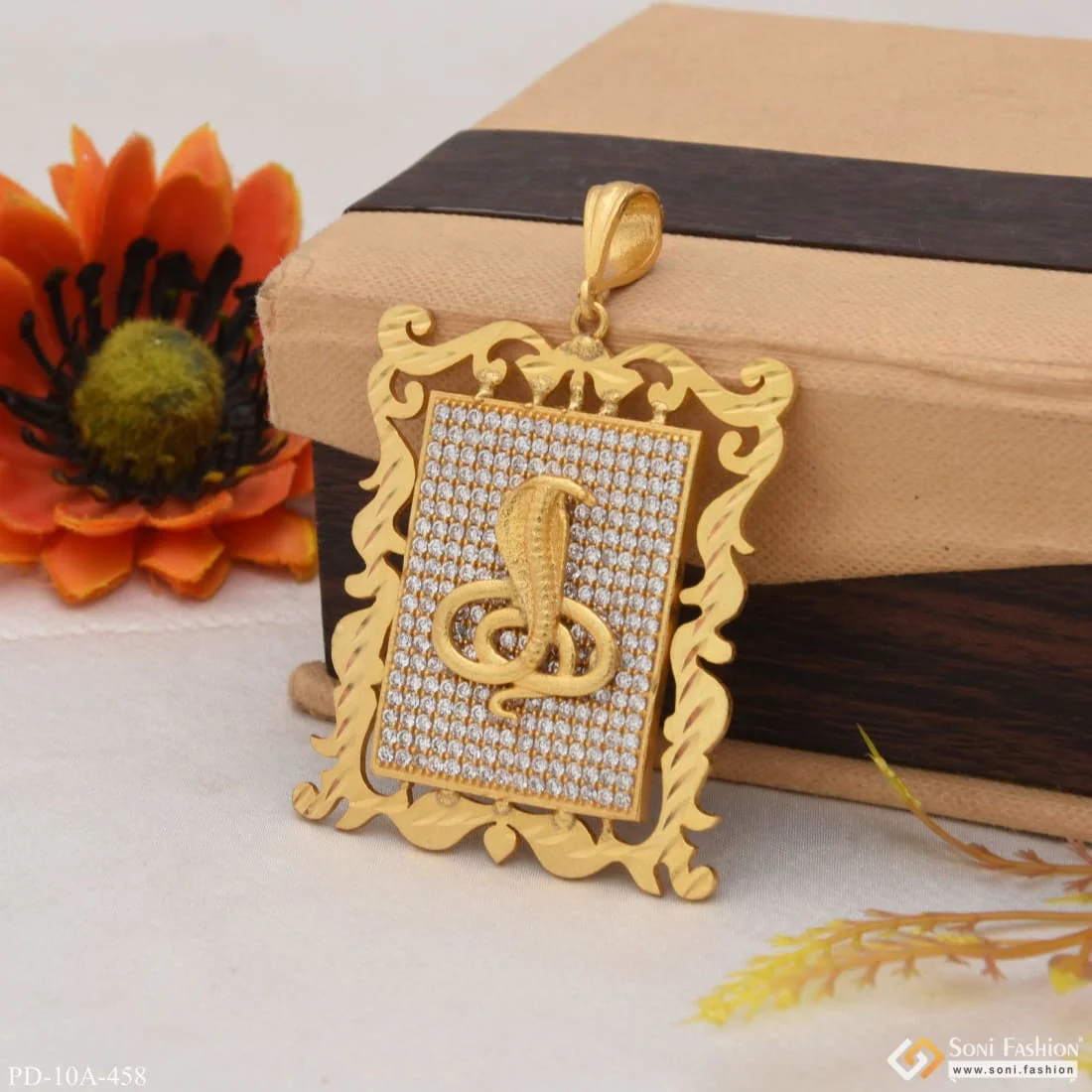 Goga Maharaj Gold Plated Hand Made Pendant With Diamonds - Style A458 - Image 2