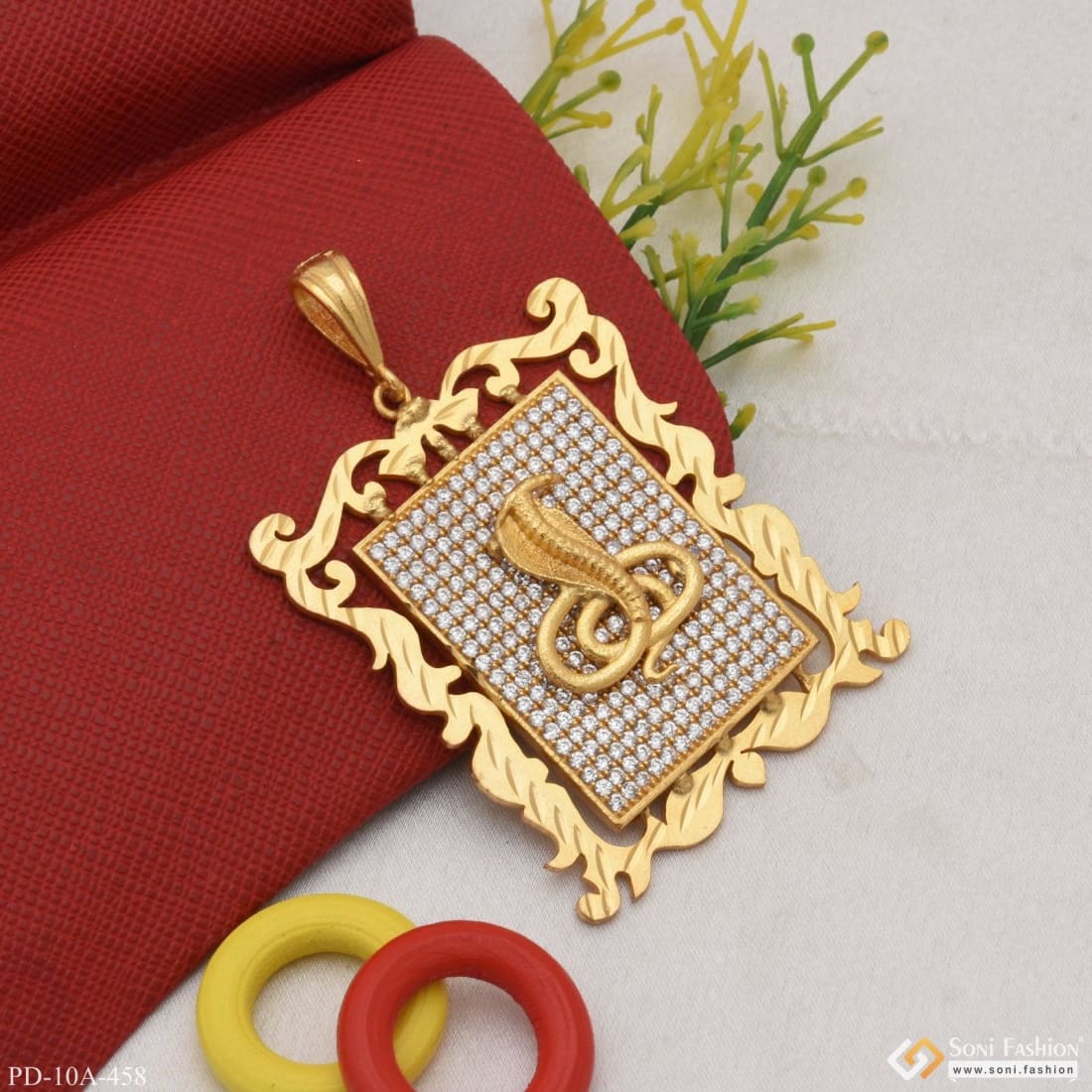 Goga Maharaj Gold Plated Hand Made Pendant With Diamonds - Style A458 - Image 3