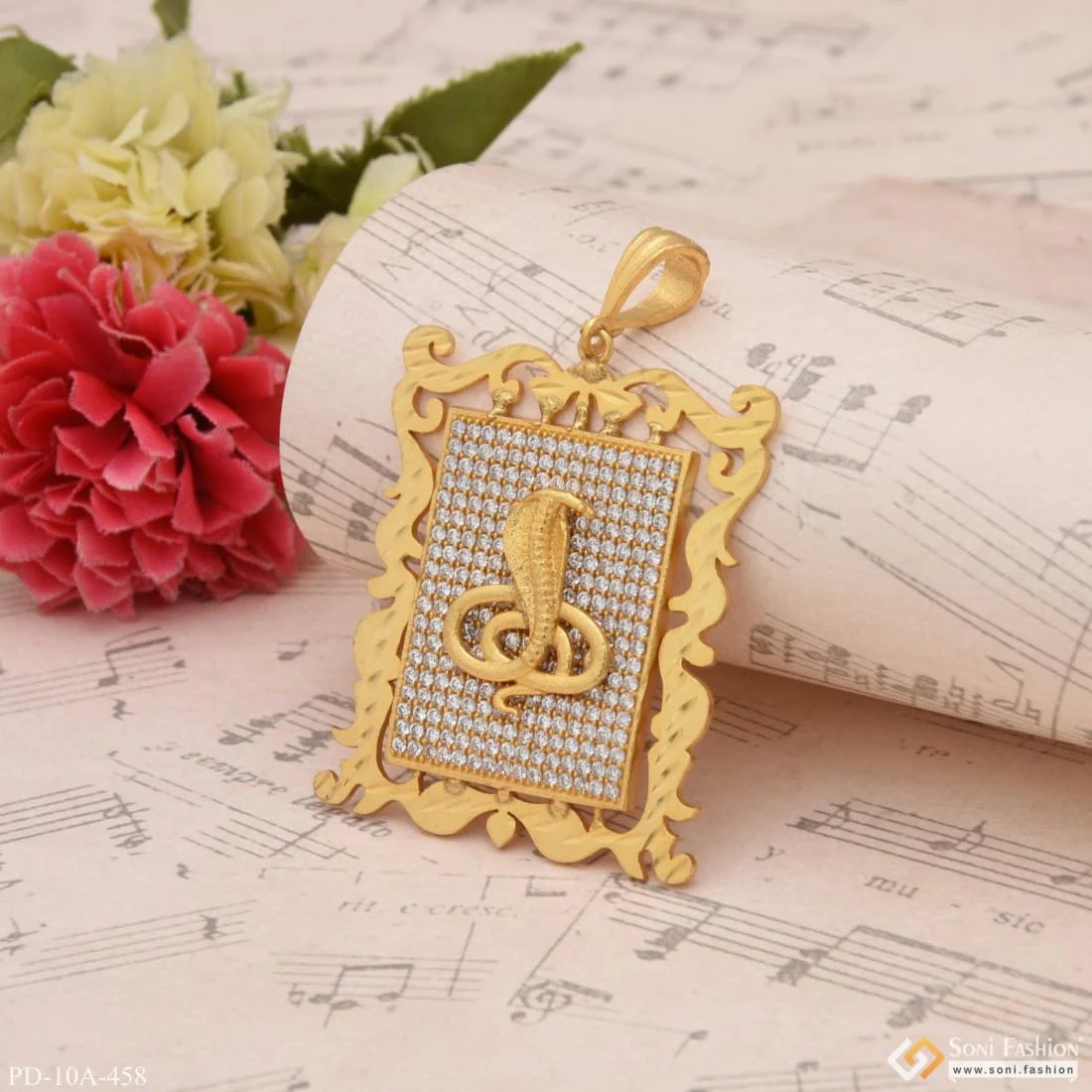 Goga Maharaj Gold Plated Hand Made Pendant With Diamonds - Style A458 - Image 4