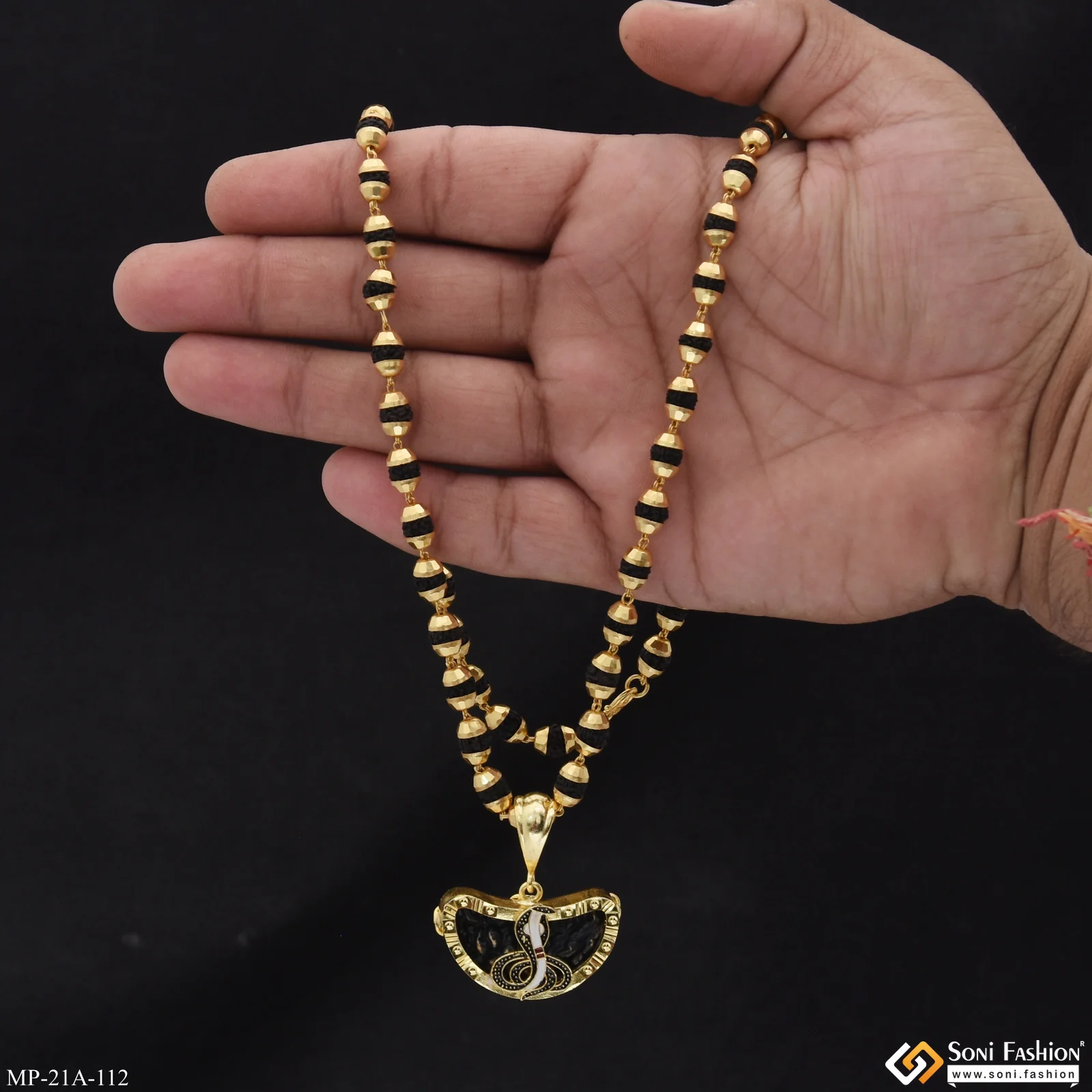 Goga Maharaj Gold Plated Pendant with Rudraksha Mala for Men - Style A112 - Image 2