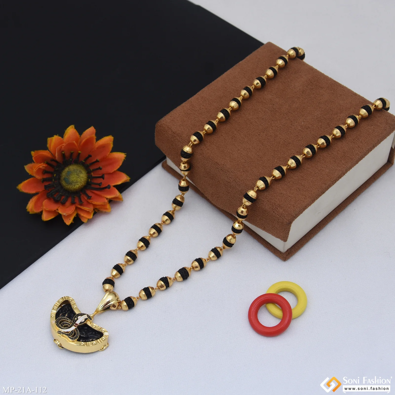 Goga Maharaj Gold Plated Pendant with Rudraksha Mala for Men - Style A112 - Image 3