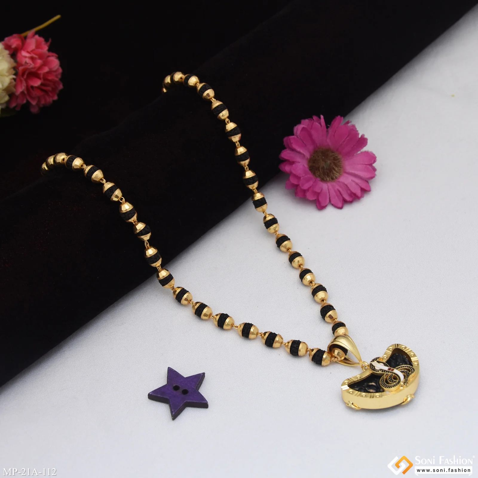 Goga Maharaj Gold Plated Pendant with Rudraksha Mala for Men - Style A112 - Image 4