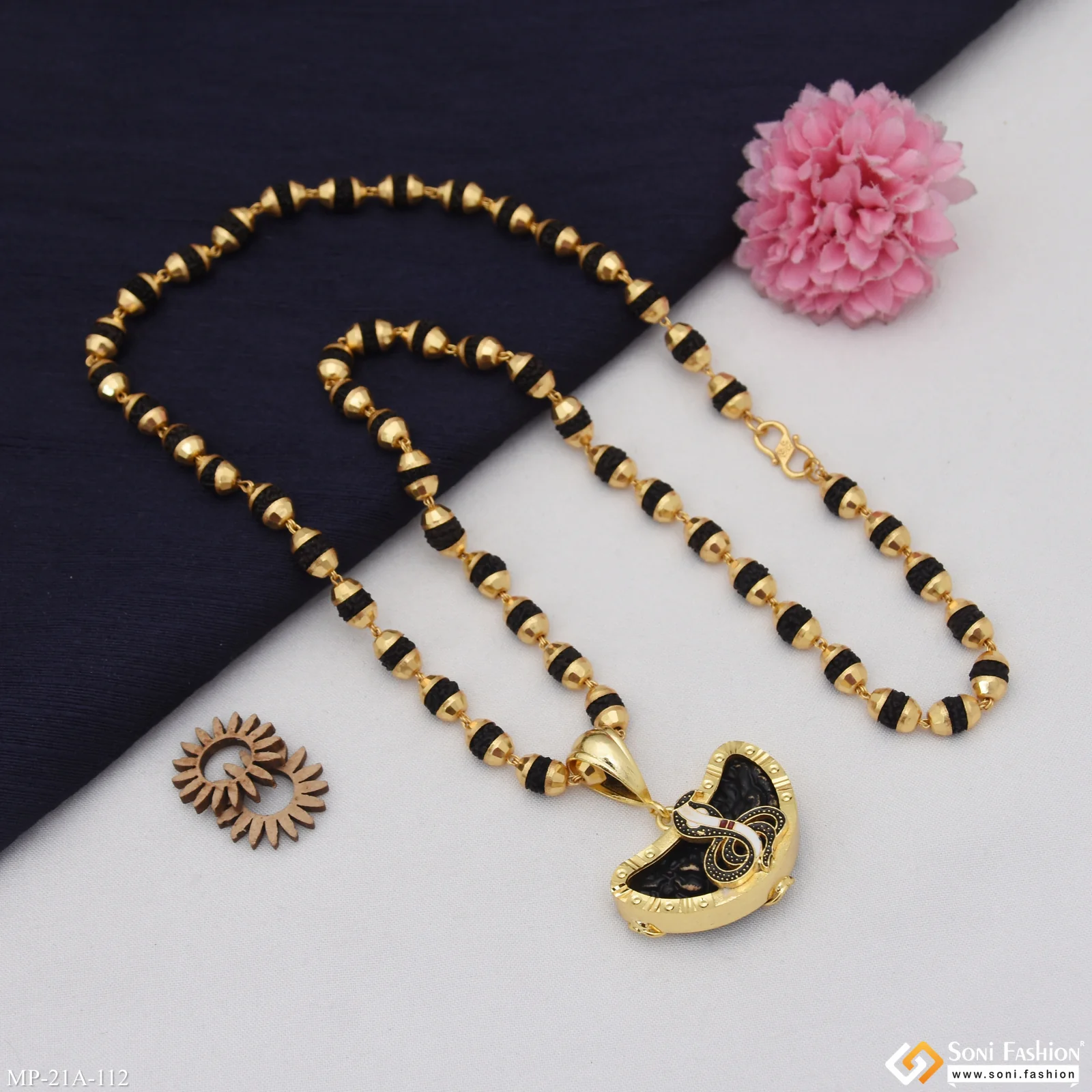 Goga Maharaj Gold Plated Pendant with Rudraksha Mala for Men - Style A112 - Image 5
