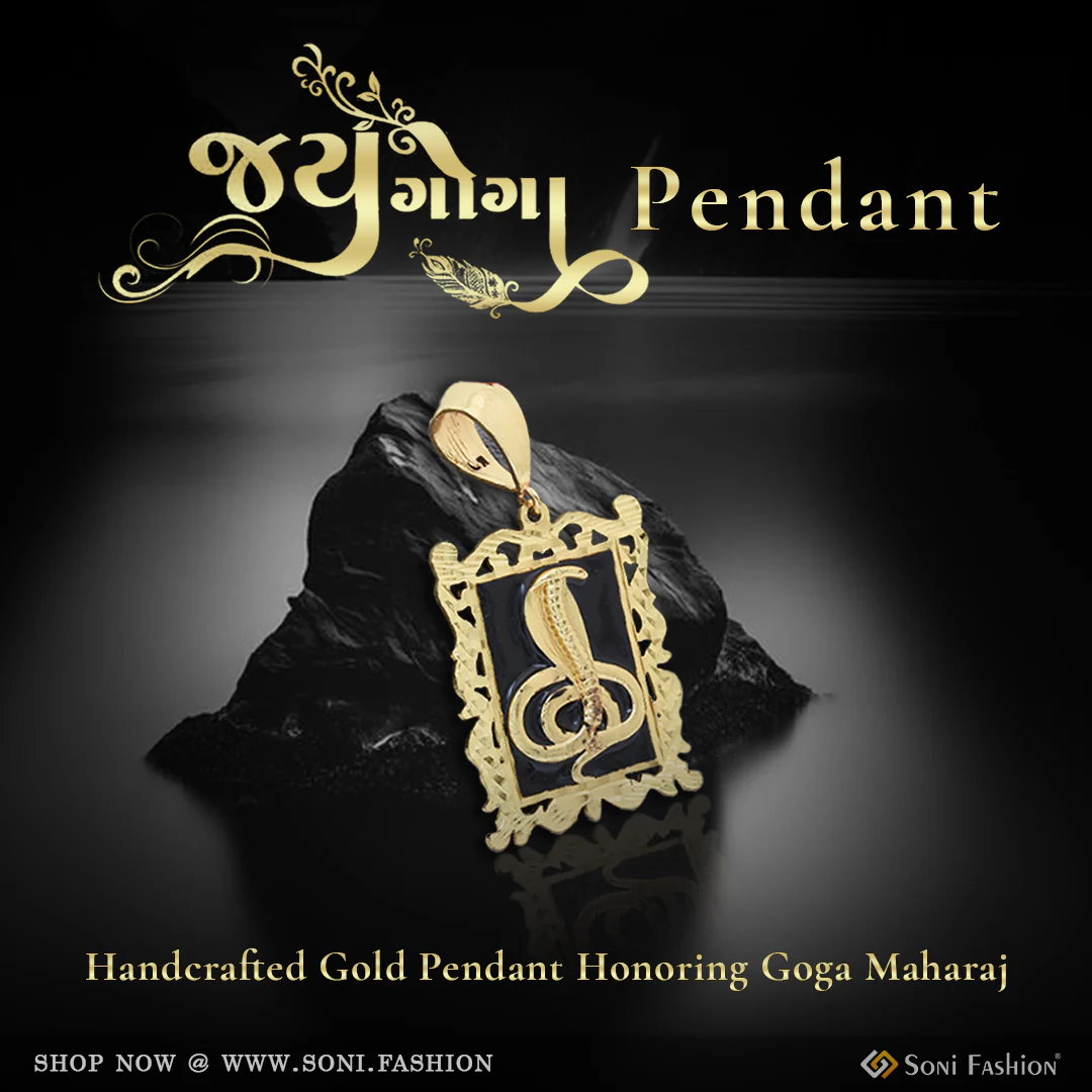 Goga Maharaj Handmade Gold Pendant with Black Background - Style A031